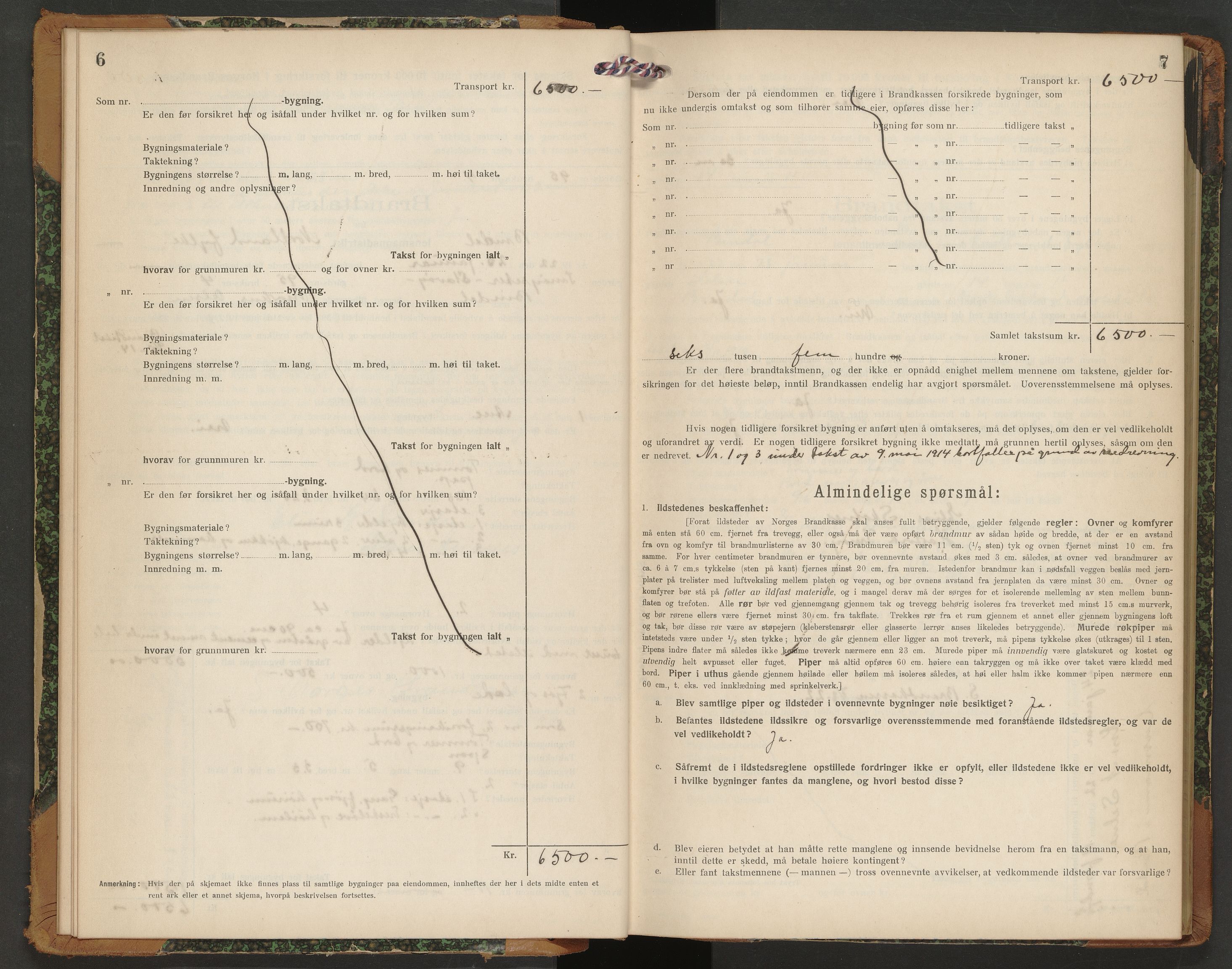 Norges Brannkasse Bindal, AV/SAT-A-5559/Fb/L0004: Branntakstprotokoll, 1922-1928