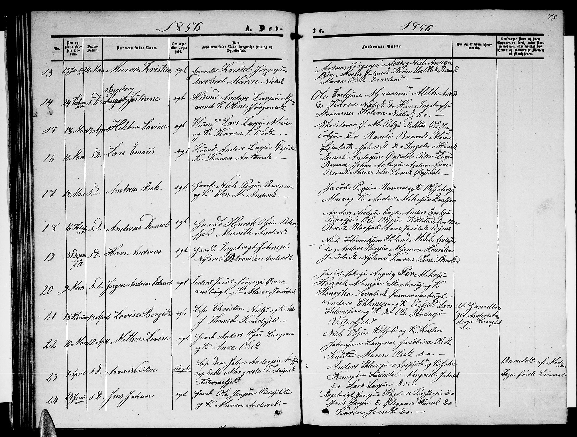 Ministerialprotokoller, klokkerbøker og fødselsregistre - Nordland, SAT/A-1459/820/L0301: Parish register (copy) no. 820C03, 1851-1858, p. 78