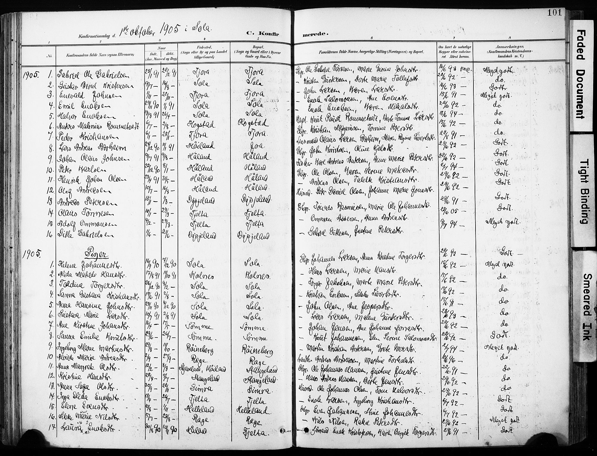 Håland sokneprestkontor, AV/SAST-A-101802/001/30BA/L0013: Parish register (official) no. A 12, 1901-1913, p. 101