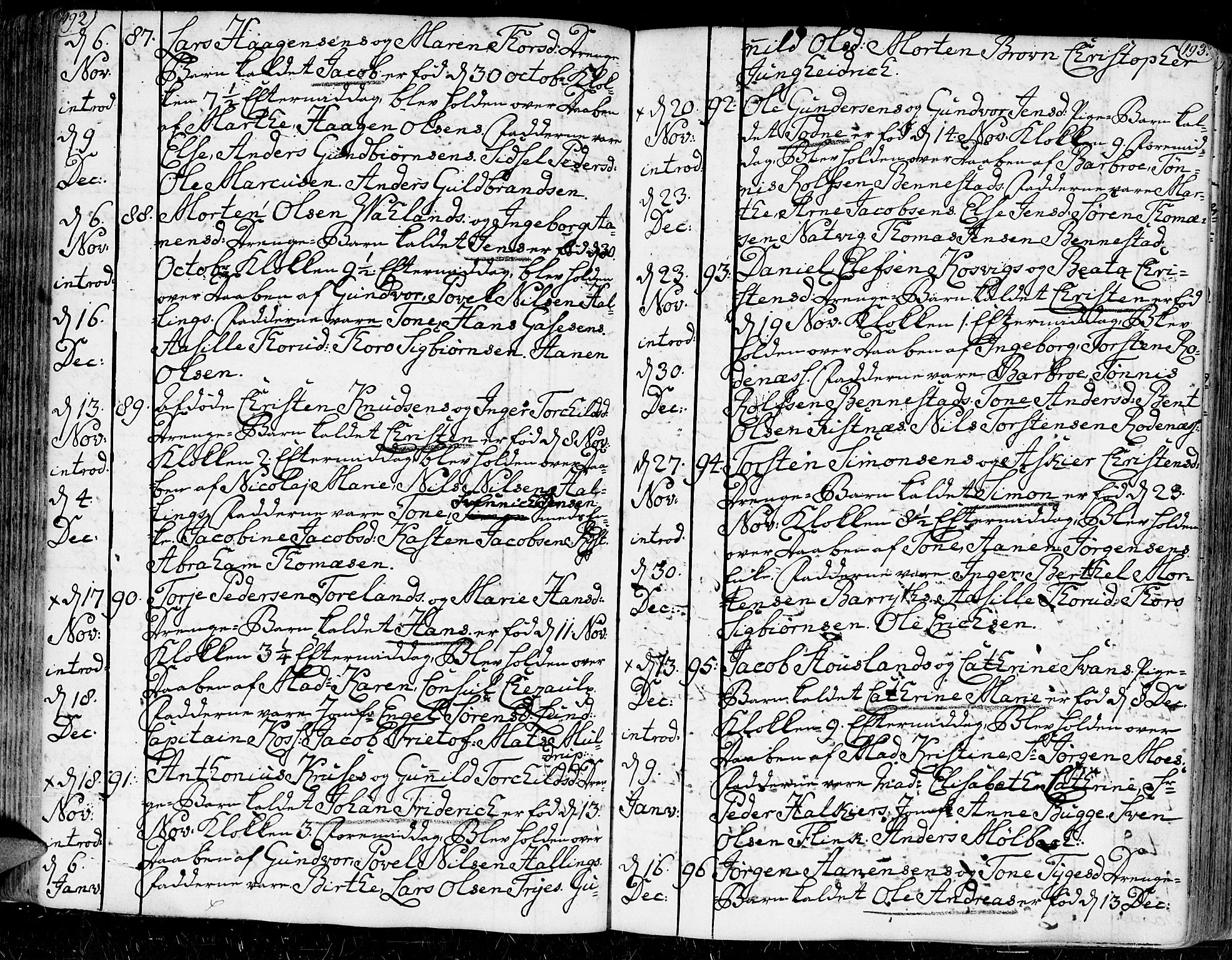 Kristiansand domprosti, AV/SAK-1112-0006/F/Fa/L0002: Parish register (official) no. A 2, 1755-1778, p. 192-193