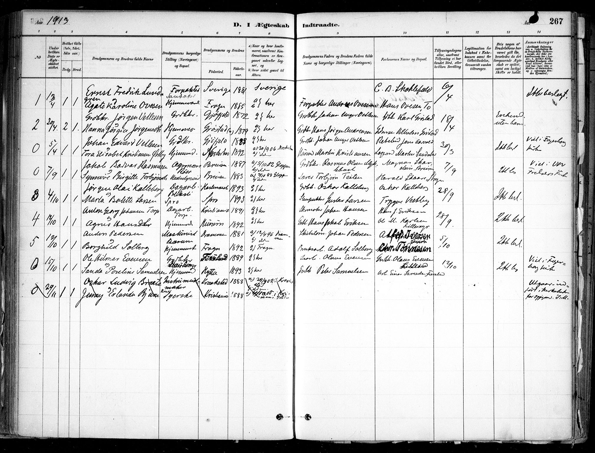 Nesodden prestekontor Kirkebøker, SAO/A-10013/F/Fa/L0009: Parish register (official) no. I 9, 1880-1915, p. 267