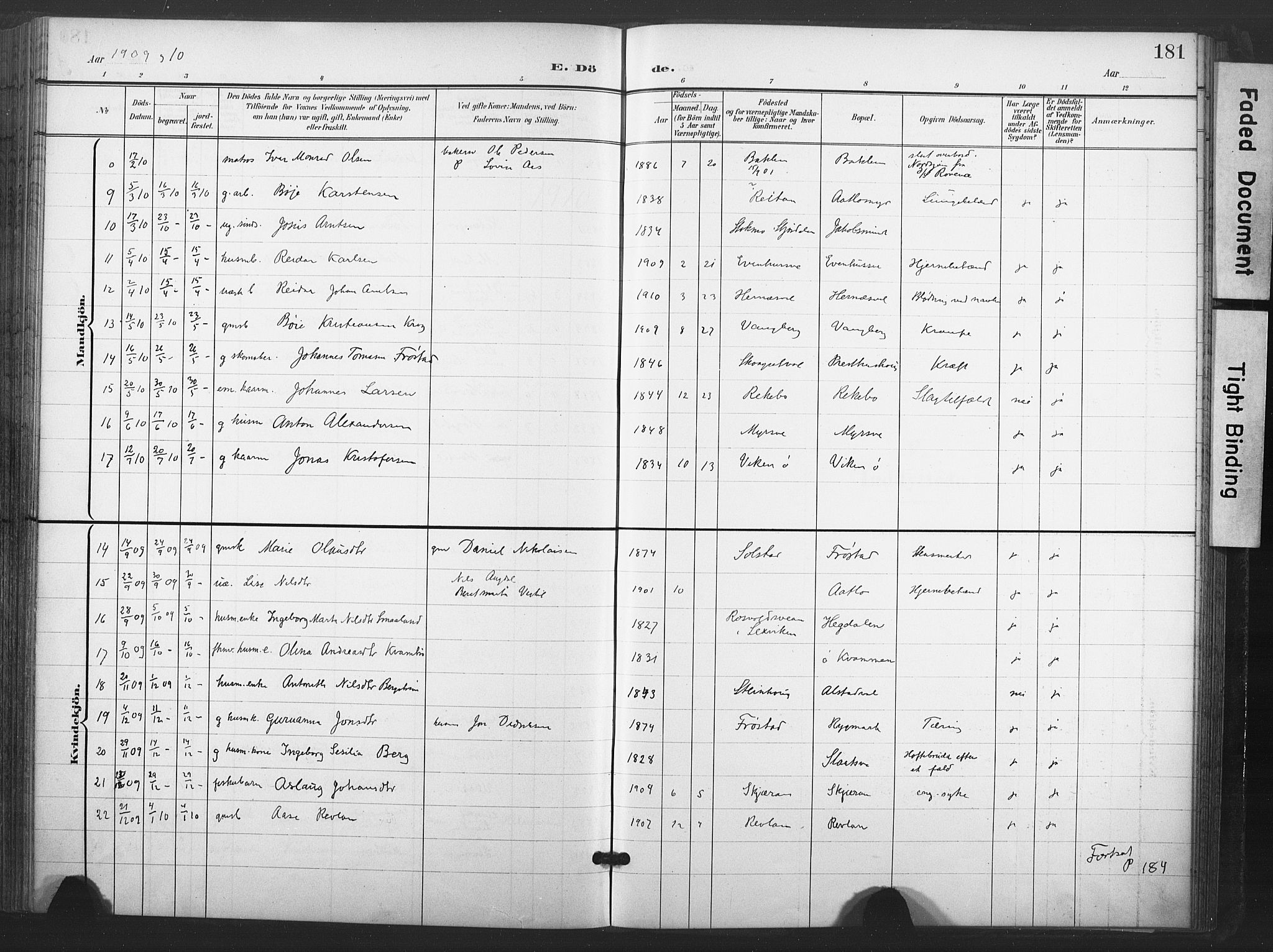 Ministerialprotokoller, klokkerbøker og fødselsregistre - Nord-Trøndelag, SAT/A-1458/713/L0122: Parish register (official) no. 713A11, 1899-1910, p. 181
