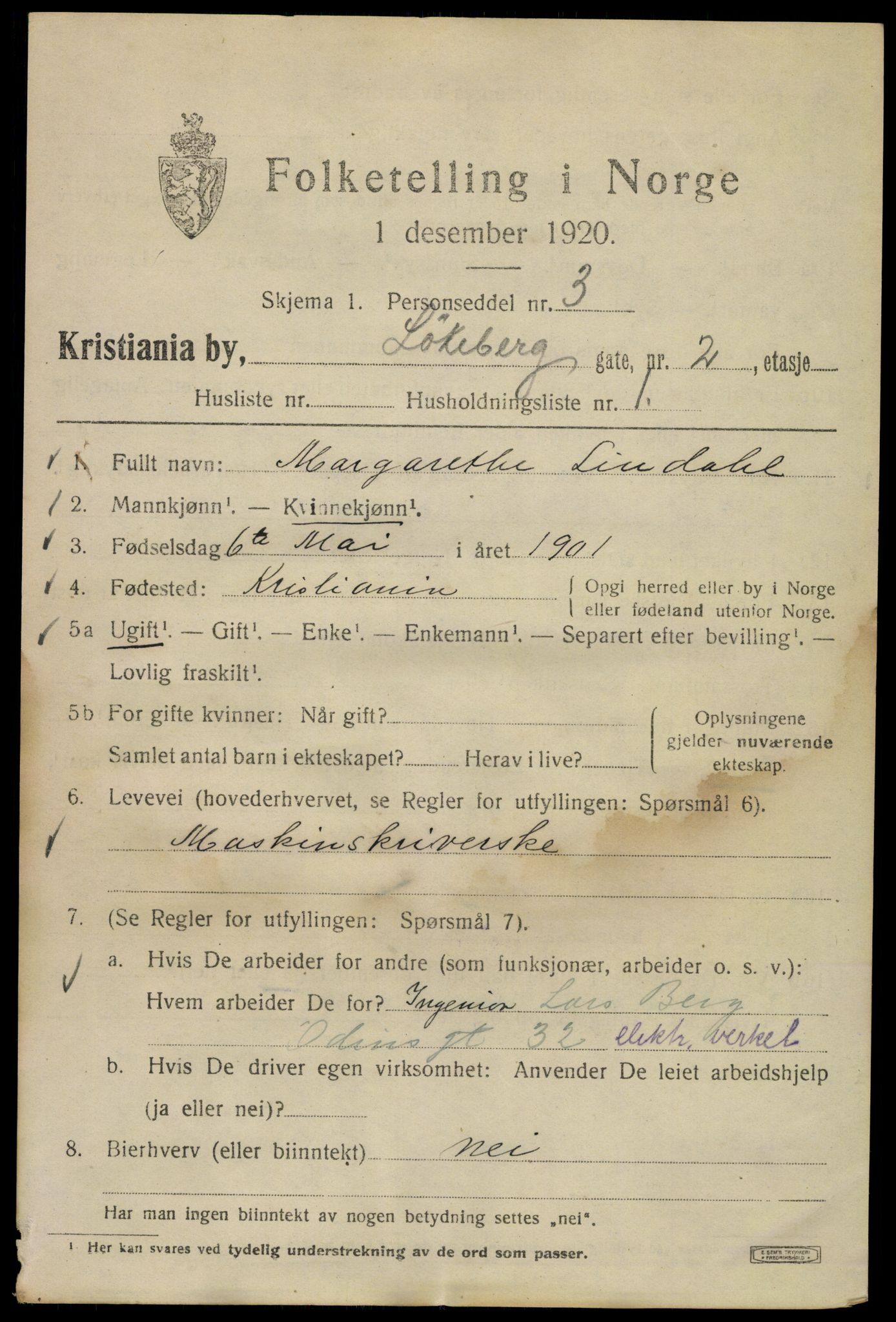 SAO, 1920 census for Kristiania, 1920, p. 366935