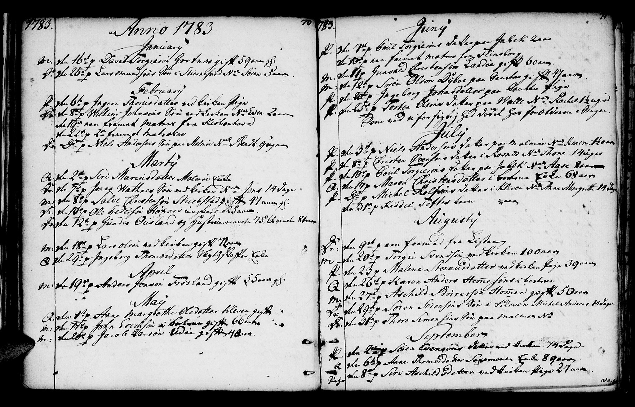 Mandal sokneprestkontor, SAK/1111-0030/F/Fa/Faa/L0005: Parish register (official) no. A 5, 1748-1803, p. 70-71