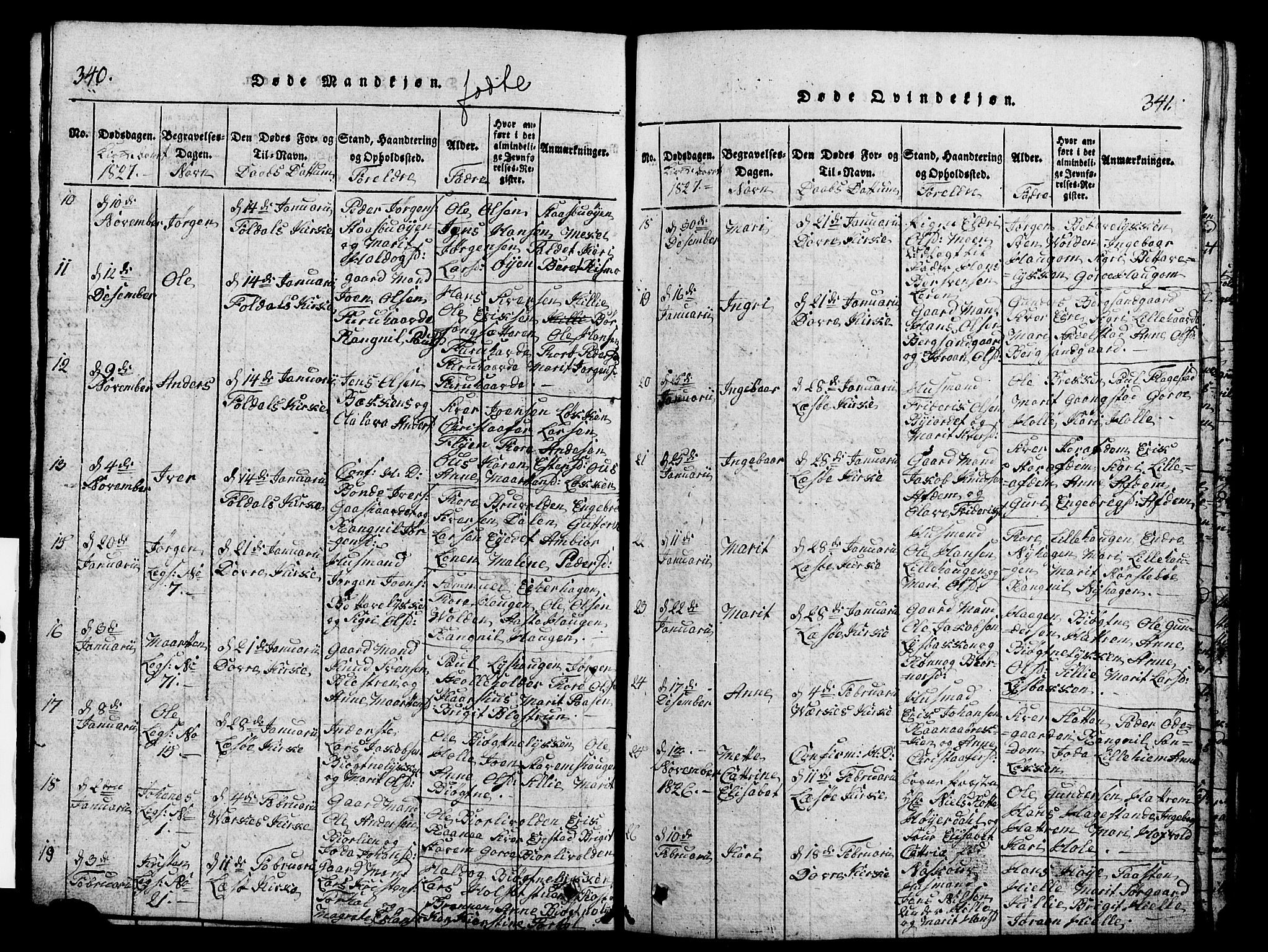 Lesja prestekontor, AV/SAH-PREST-068/H/Ha/Hab/L0001: Parish register (copy) no. 1, 1820-1831, p. 340-341