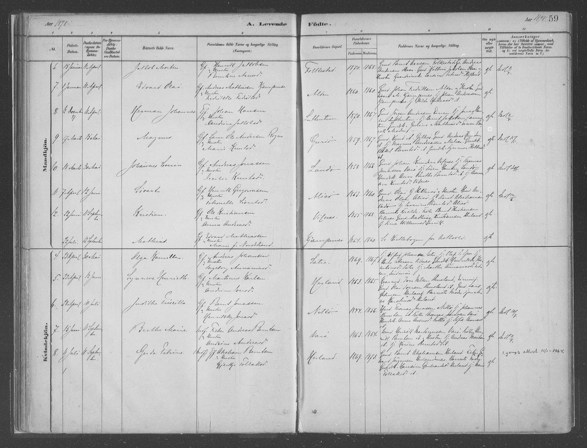 Askvoll sokneprestembete, SAB/A-79501/H/Haa/Haac/L0001: Parish register (official) no. C  1, 1879-1922, p. 59