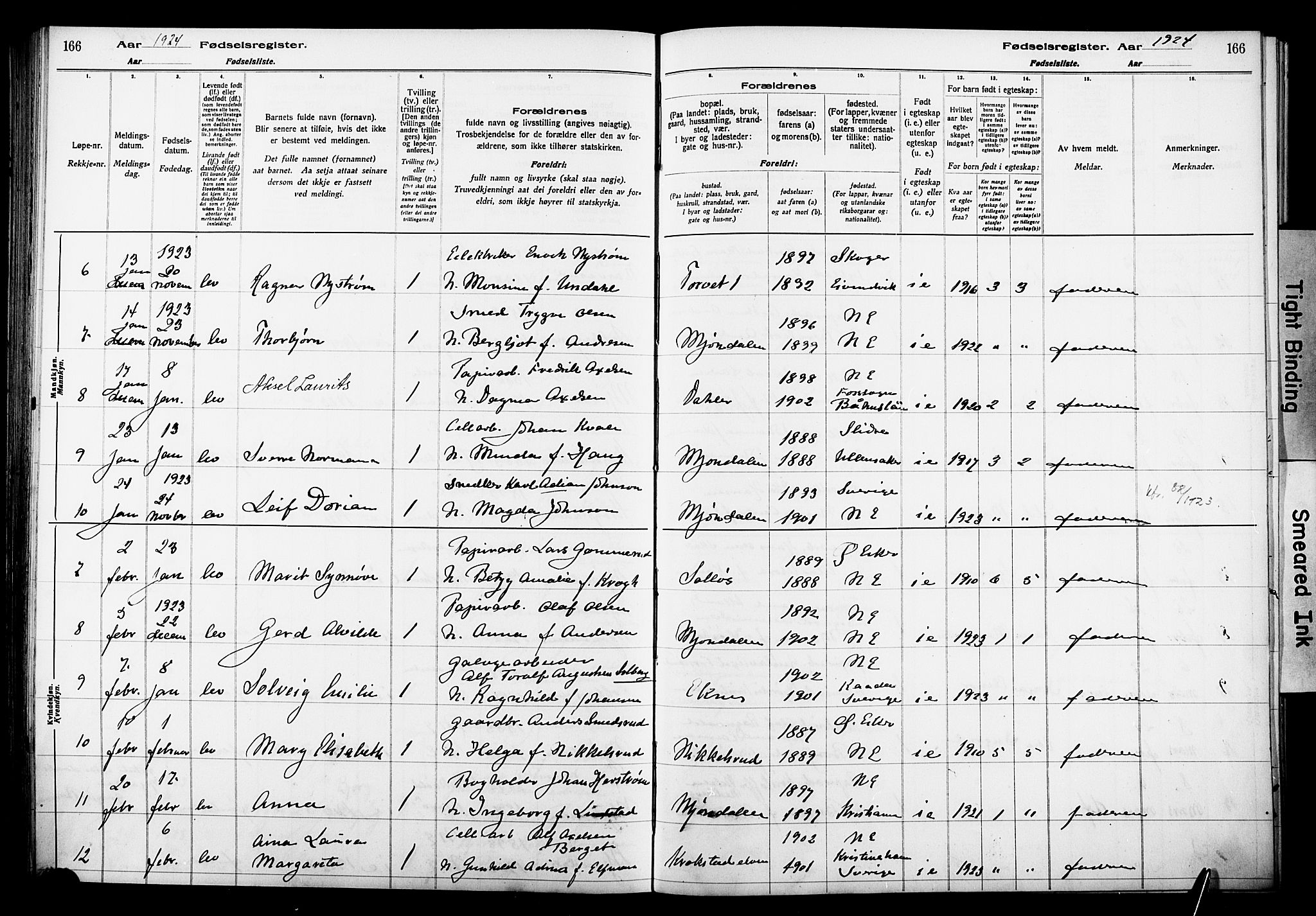 Nedre Eiker kirkebøker, AV/SAKO-A-612/J/Ja/L0001: Birth register no. 1, 1916-1925, p. 166