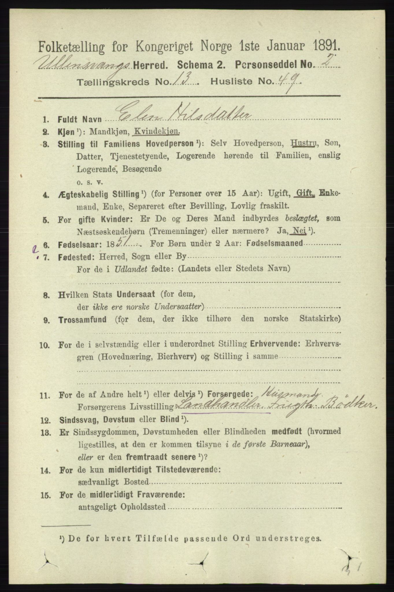 RA, 1891 census for 1230 Ullensvang, 1891, p. 5396