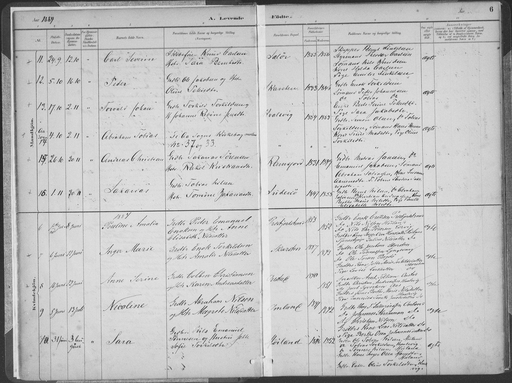 Lyngdal sokneprestkontor, AV/SAK-1111-0029/F/Fa/Faa/L0004: Parish register (official) no. A 4, 1883-1904, p. 6