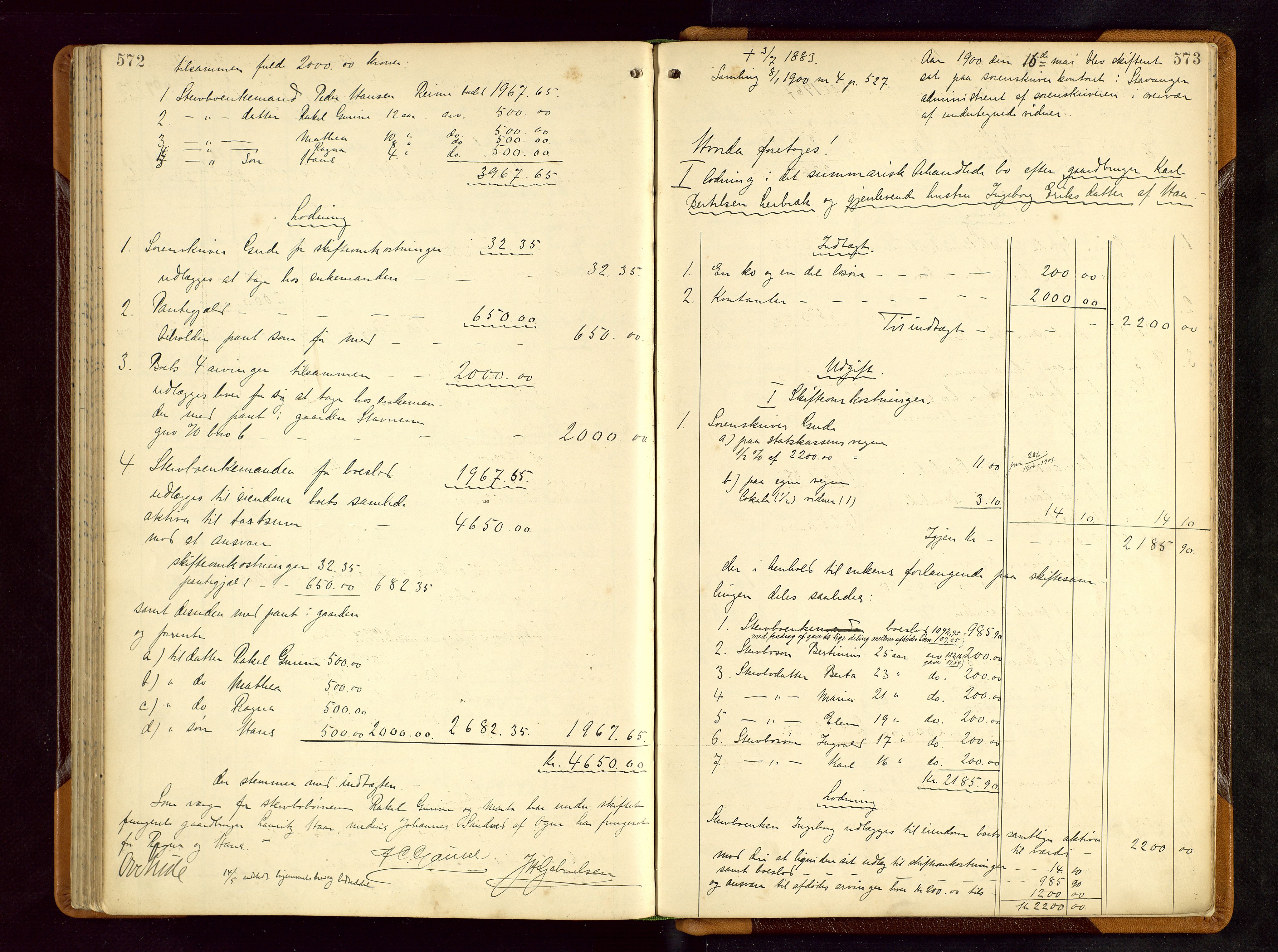 Jæren sorenskriveri, AV/SAST-A-100310/01/5/50/50BB/L0005: SKIFTEUTLODNINGSPROTOKOLL, 1893-1900, p. 572-573