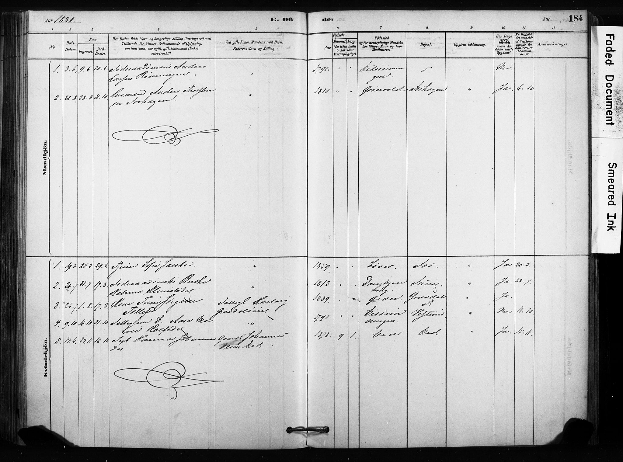 Sandsvær kirkebøker, SAKO/A-244/F/Fc/L0001: Parish register (official) no. III 1, 1878-1923, p. 184
