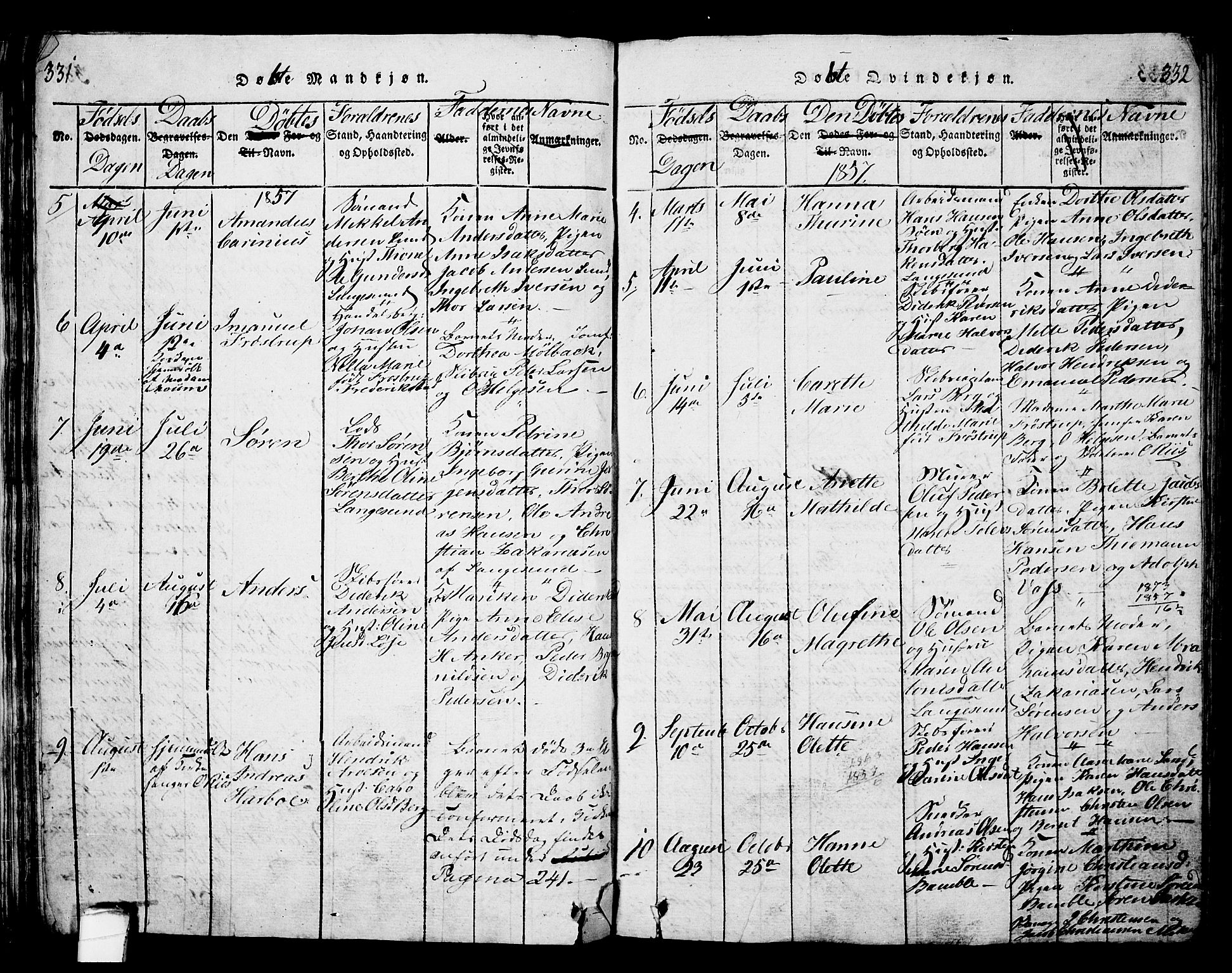 Langesund kirkebøker, SAKO/A-280/G/Ga/L0003: Parish register (copy) no. 3, 1815-1858, p. 331-332