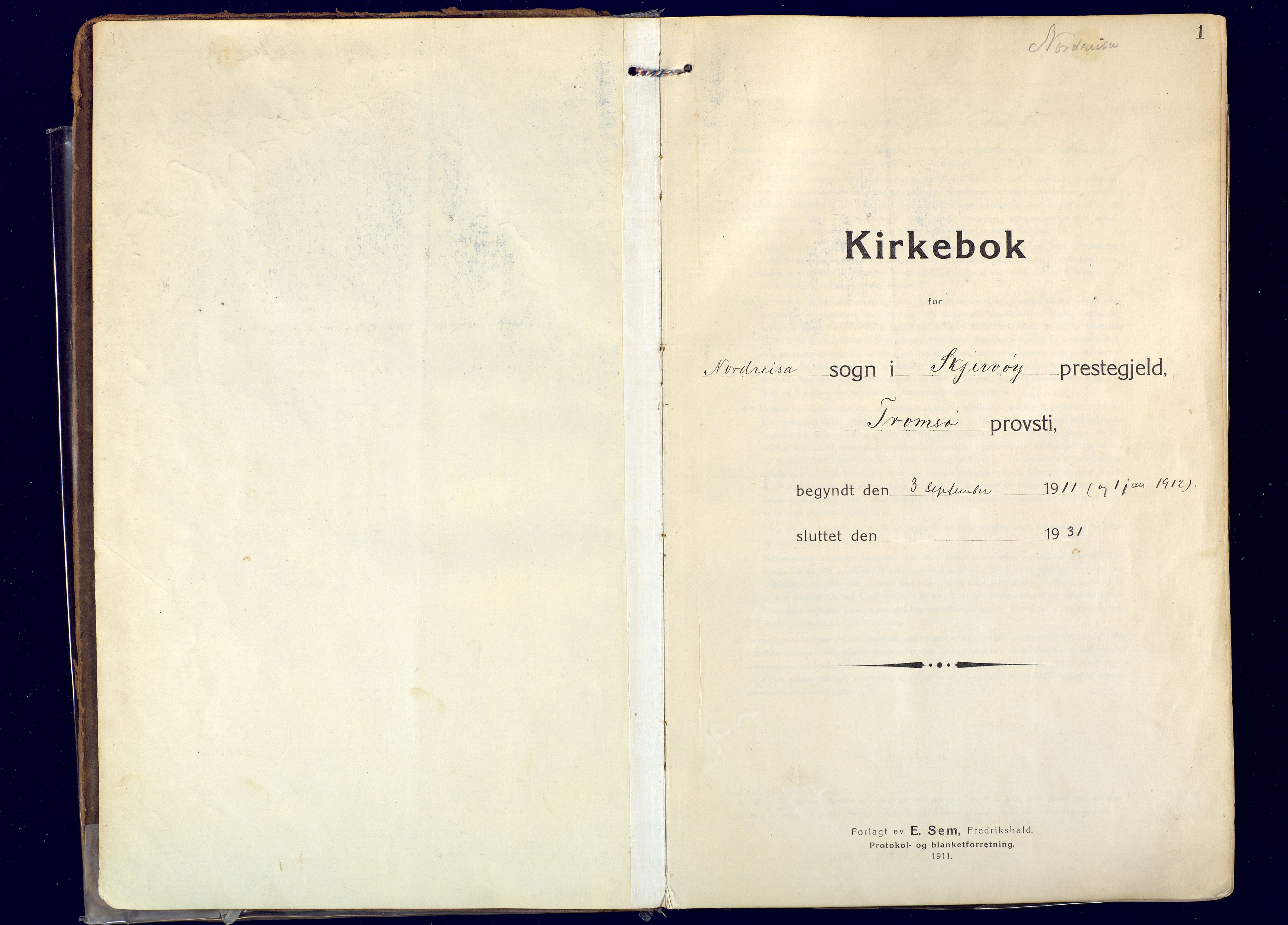 Skjervøy sokneprestkontor, SATØ/S-1300/H/Ha/Haa: Parish register (official) no. 20, 1911-1931, p. 1