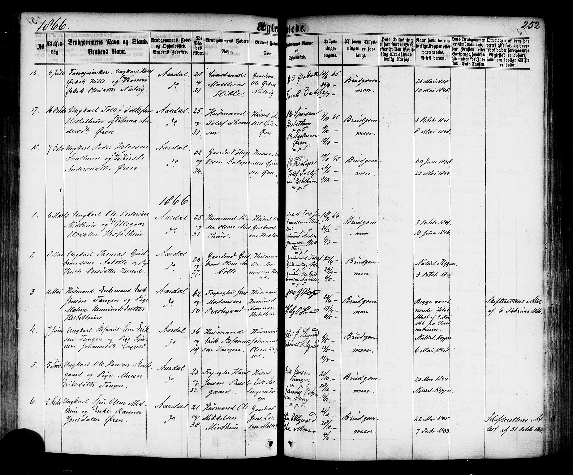 Årdal sokneprestembete, SAB/A-81701: Parish register (official) no. A 3, 1863-1886, p. 252