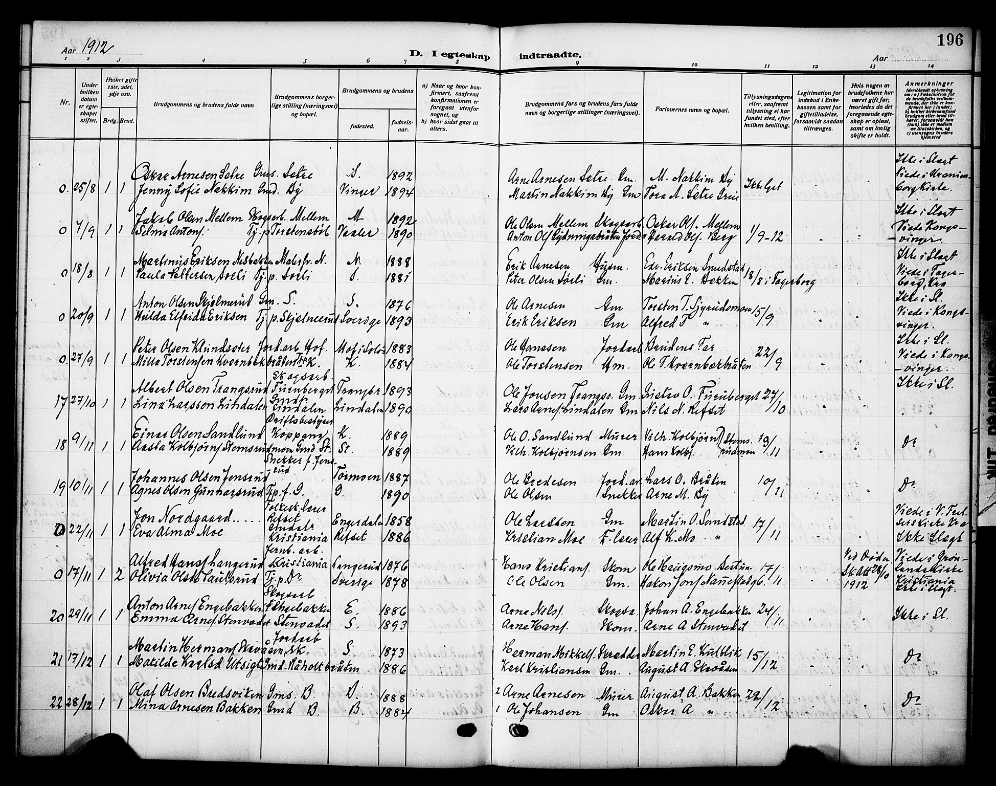 Grue prestekontor, SAH/PREST-036/H/Ha/Haa/L0015: Parish register (official) no. 15, 1911-1922, p. 196