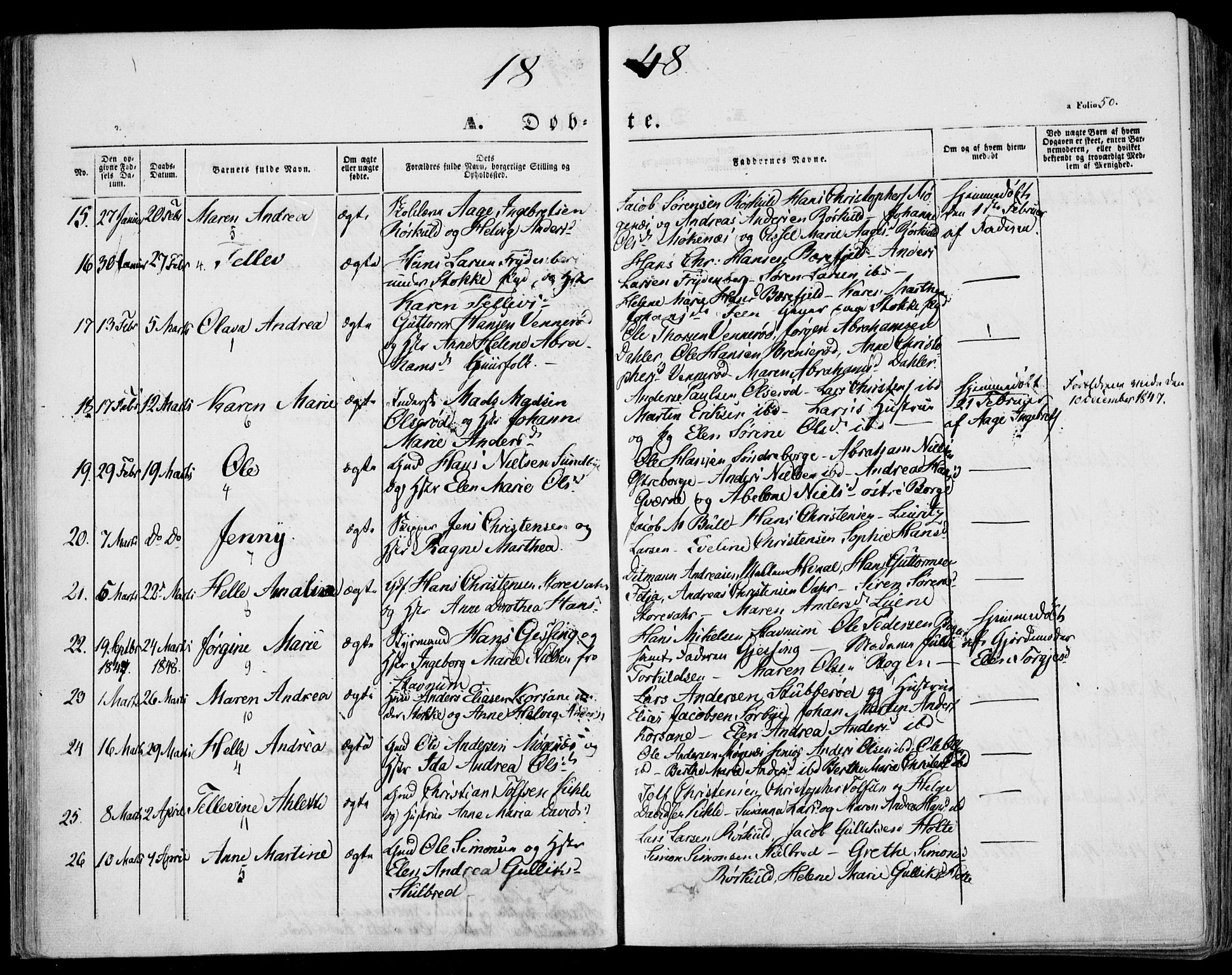 Stokke kirkebøker, AV/SAKO-A-320/F/Fa/L0007: Parish register (official) no. I 7, 1844-1857, p. 50