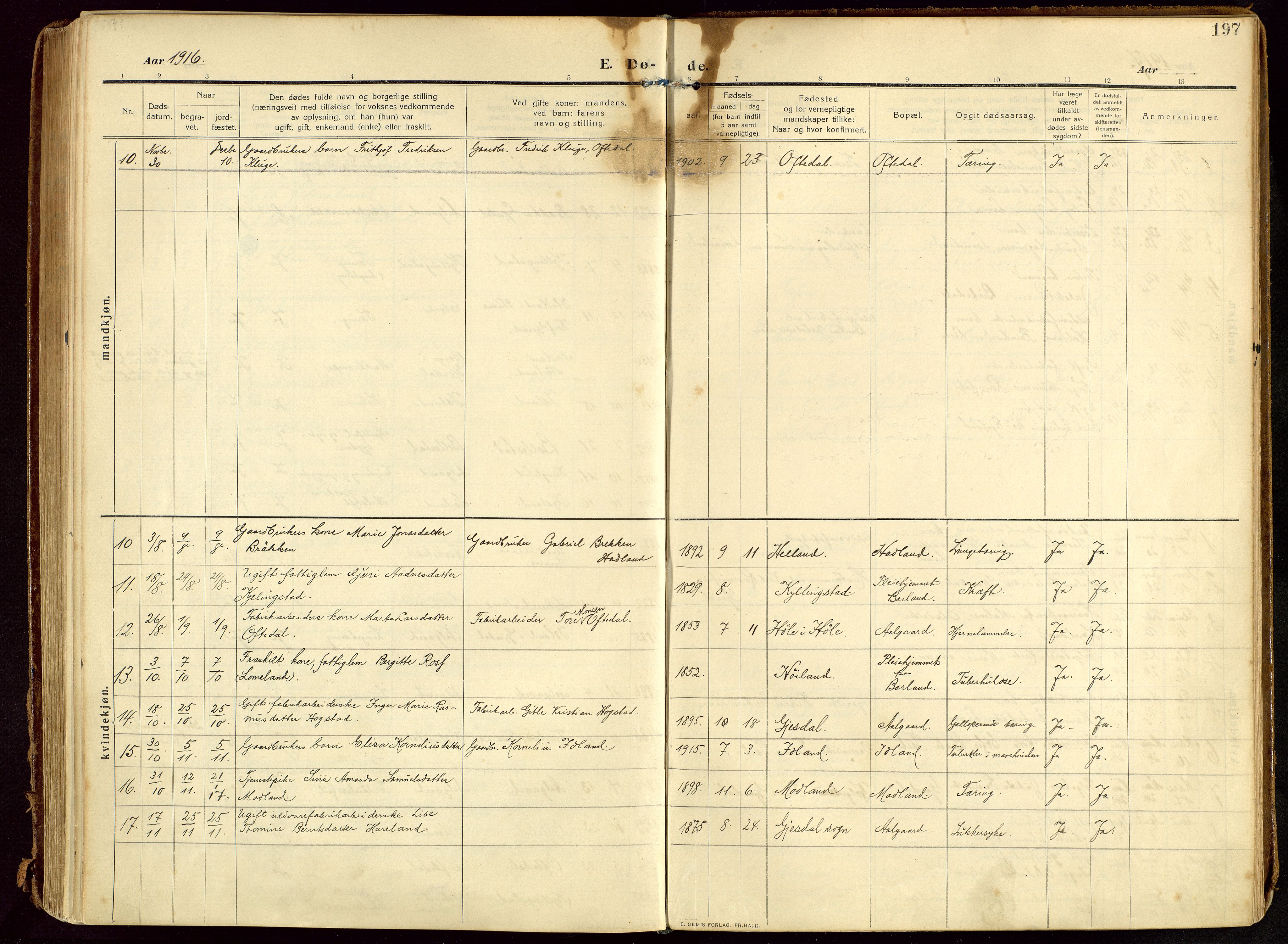 Lye sokneprestkontor, AV/SAST-A-101794/002/B/L0001: Parish register (official) no. A 13, 1910-1925, p. 197