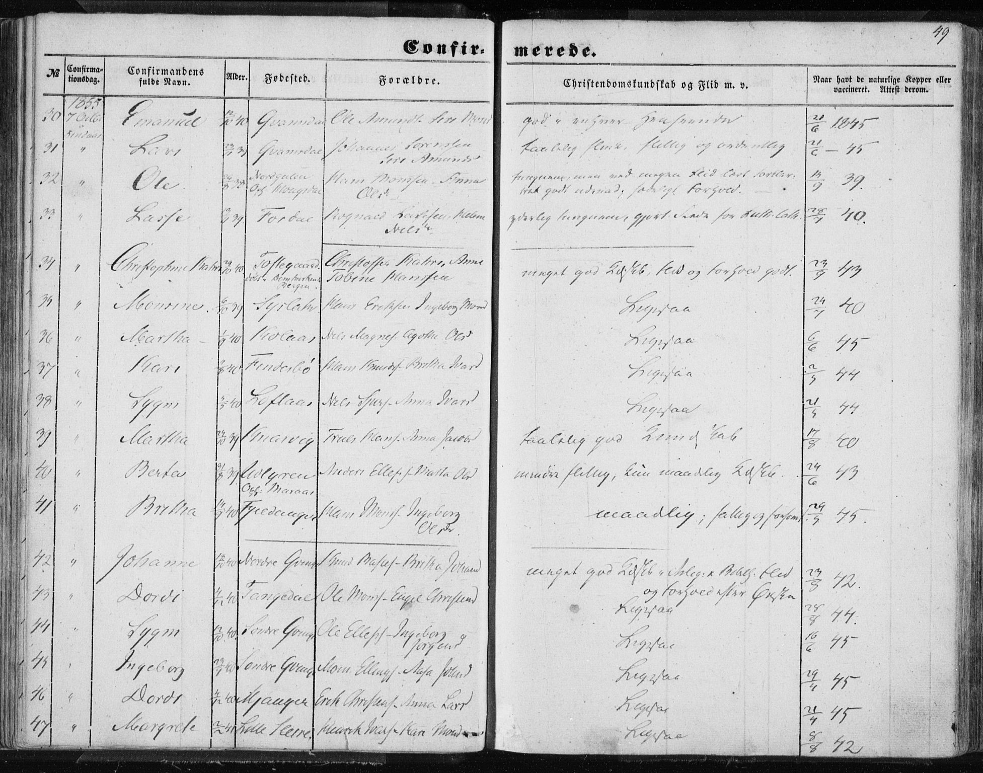 Lindås Sokneprestembete, AV/SAB-A-76701/H/Haa/Haaa/L0013: Parish register (official) no. A 13, 1848-1862, p. 49