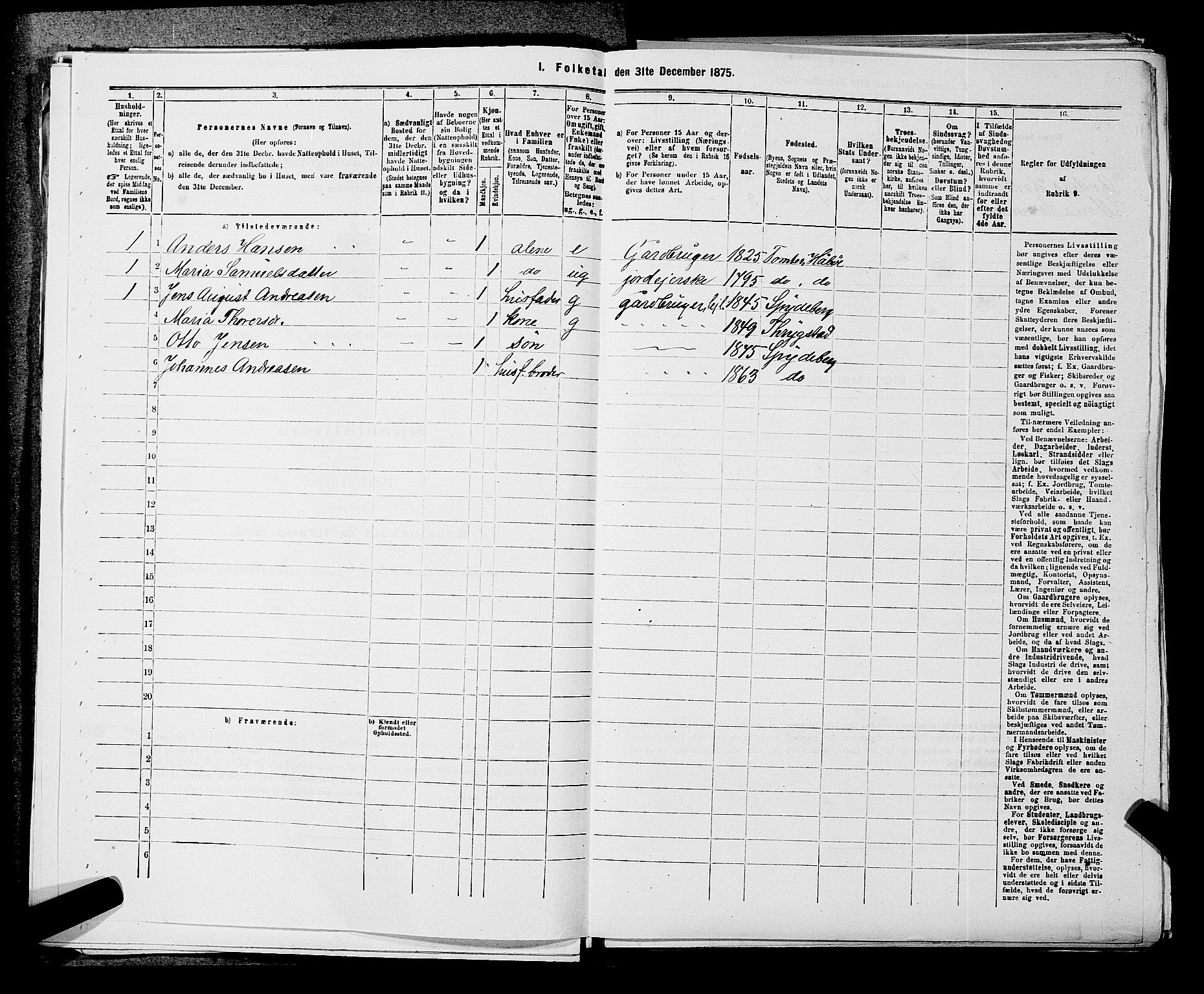 RA, 1875 census for 0123P Spydeberg, 1875, p. 62