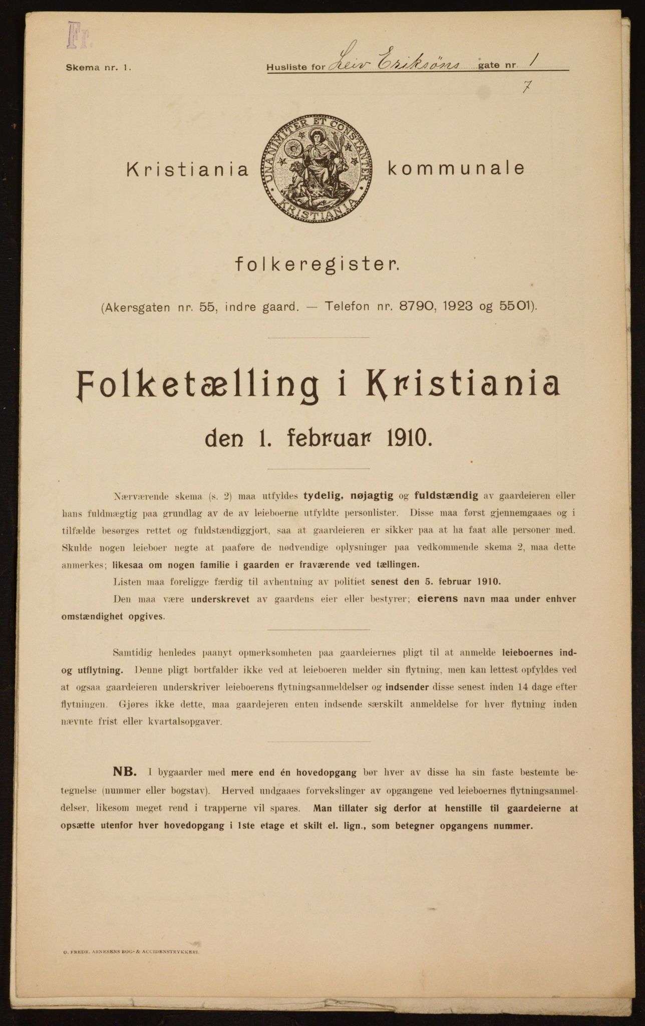 OBA, Municipal Census 1910 for Kristiania, 1910, p. 55457