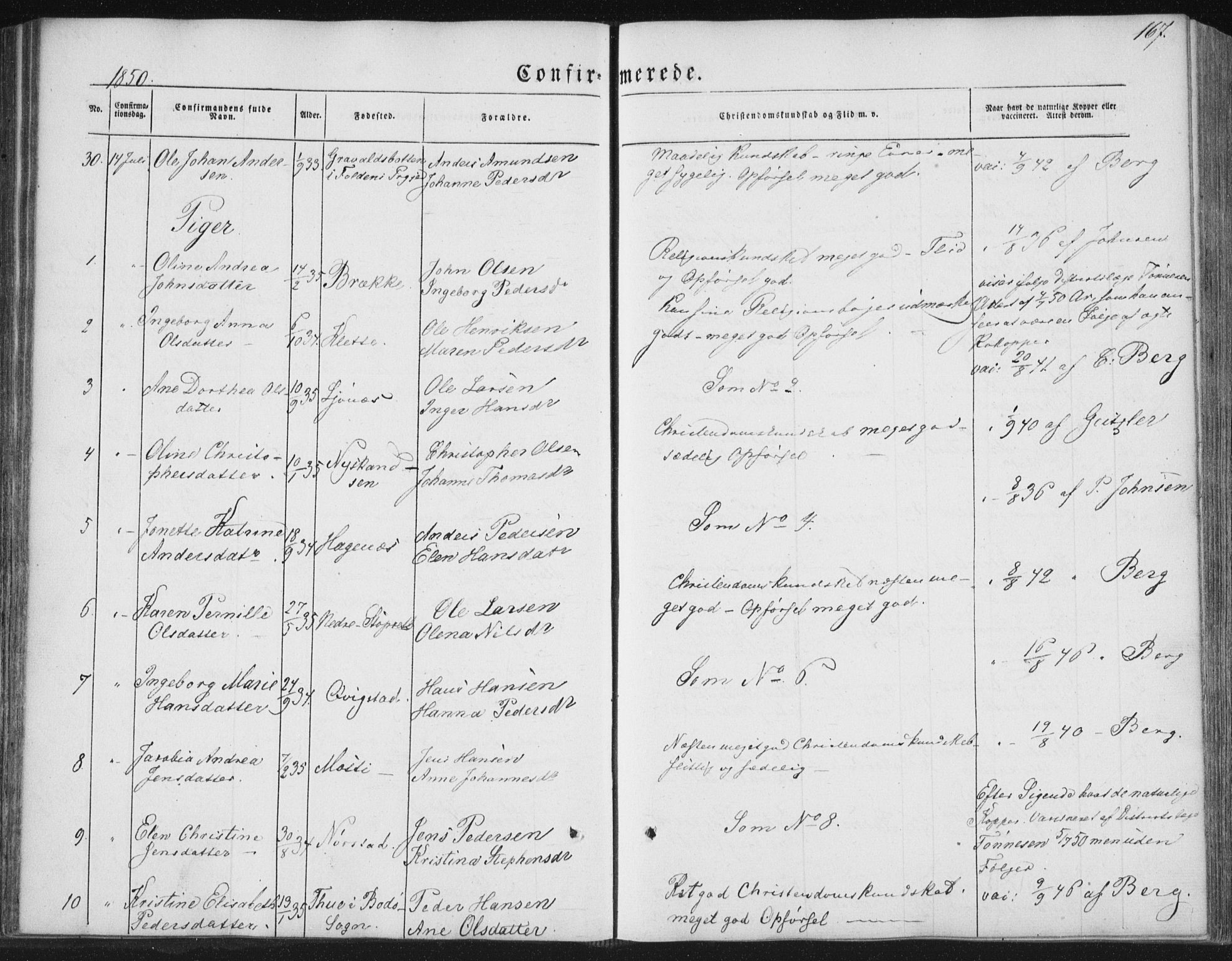 Ministerialprotokoller, klokkerbøker og fødselsregistre - Nordland, AV/SAT-A-1459/852/L0738: Parish register (official) no. 852A08, 1849-1865, p. 167