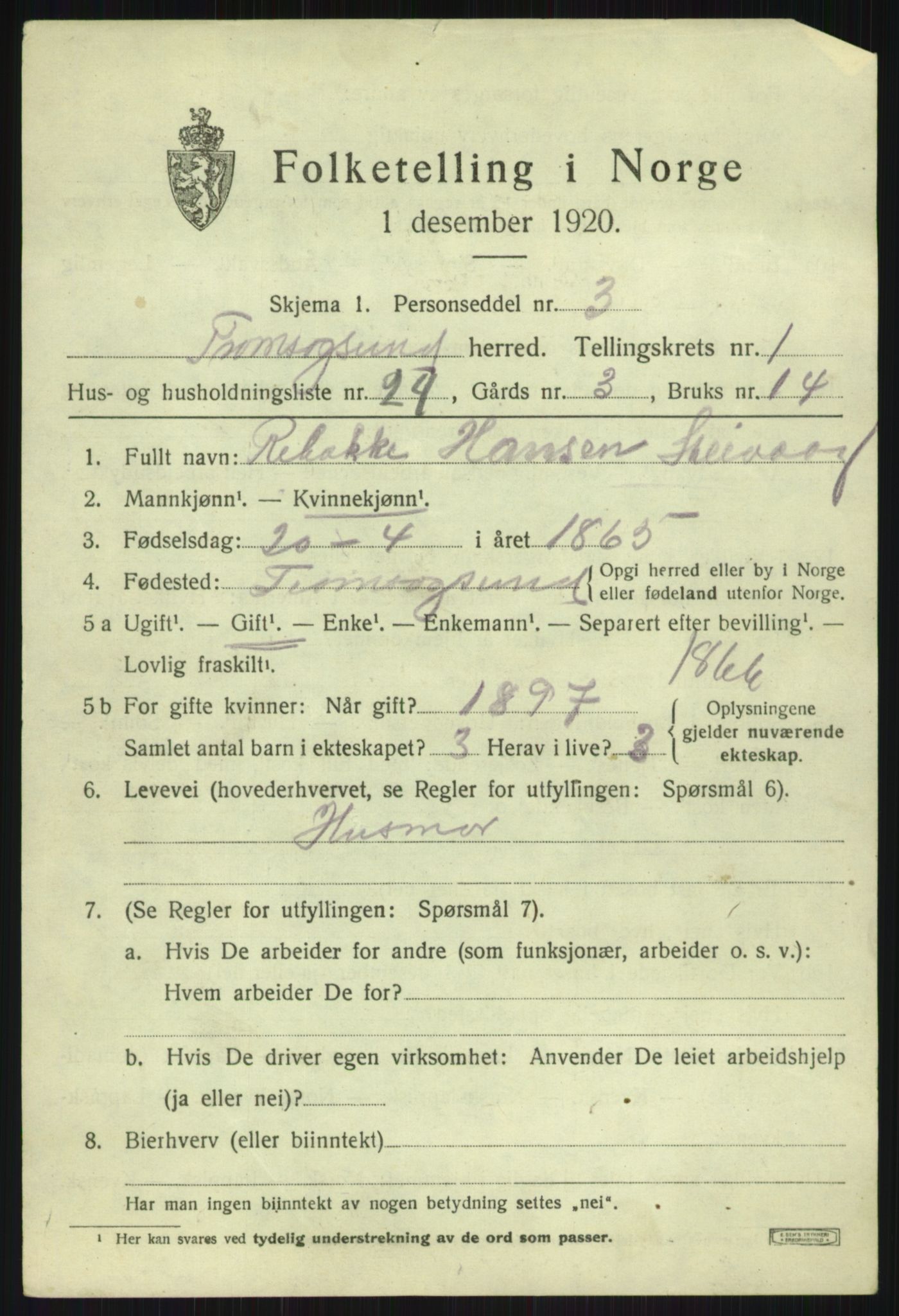 SATØ, 1920 census for Tromsøysund, 1920, p. 2354