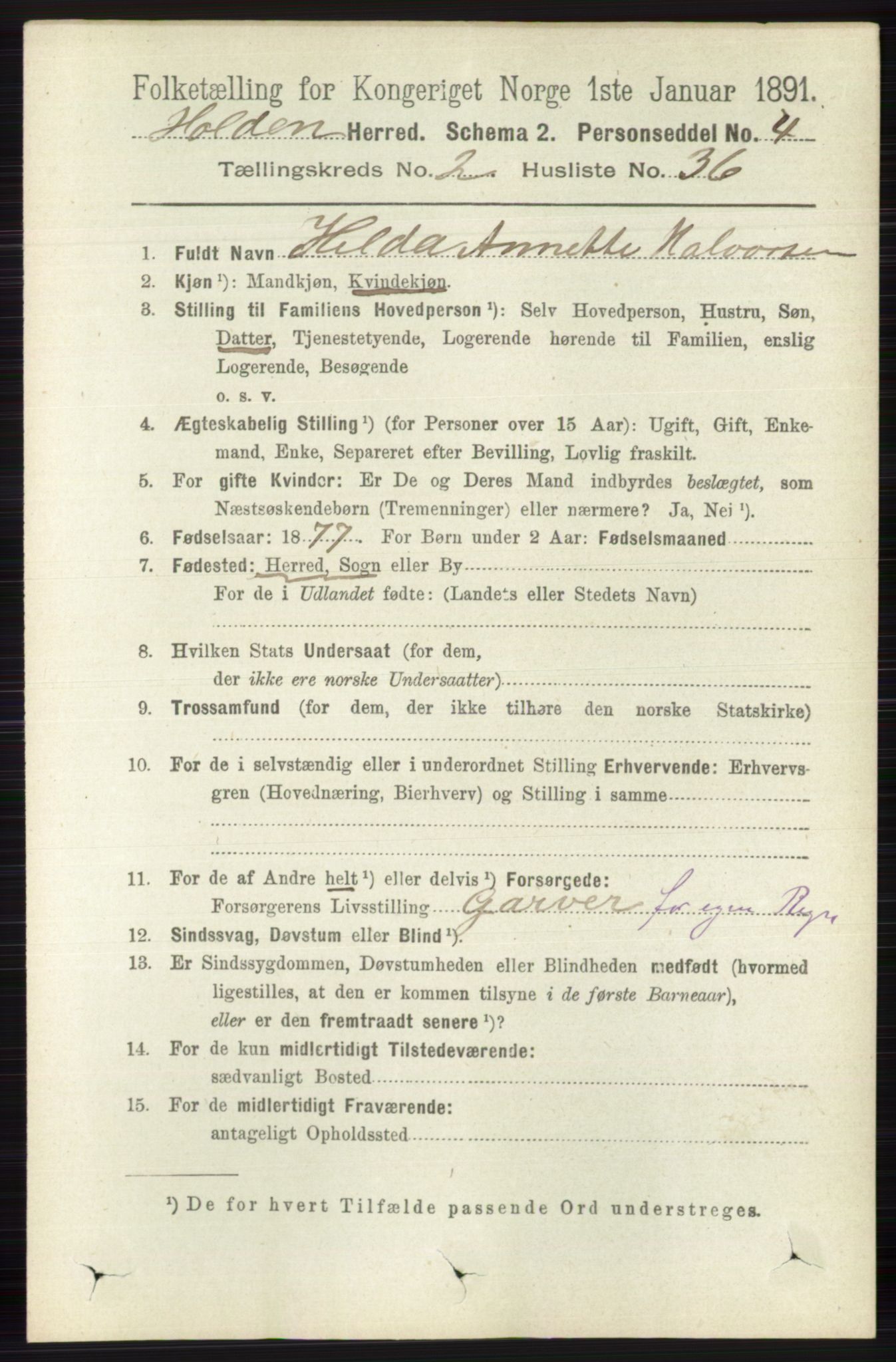 RA, 1891 census for 0819 Holla, 1891, p. 1007