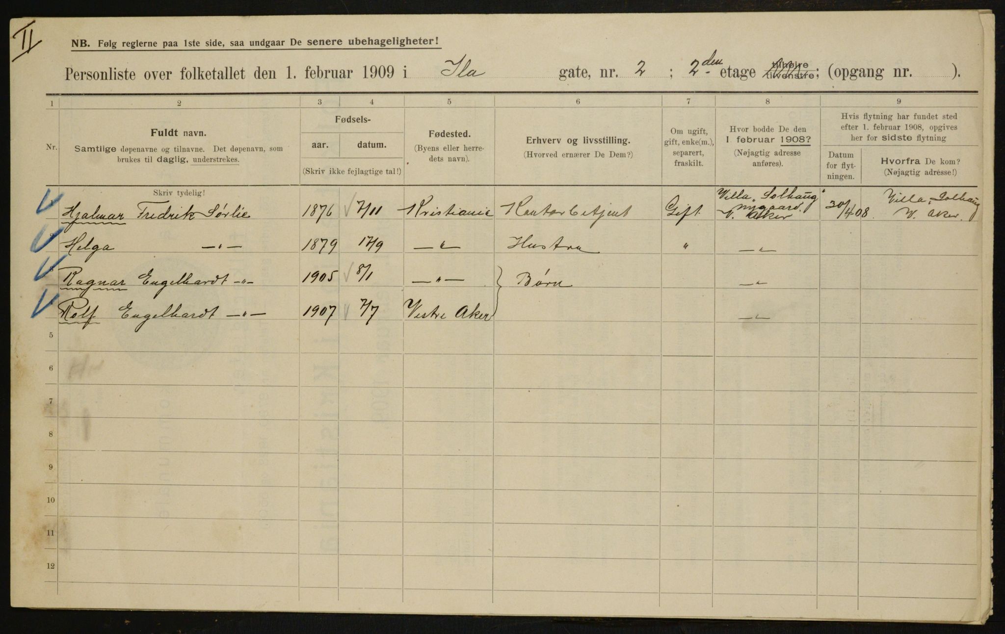 OBA, Municipal Census 1909 for Kristiania, 1909, p. 39440