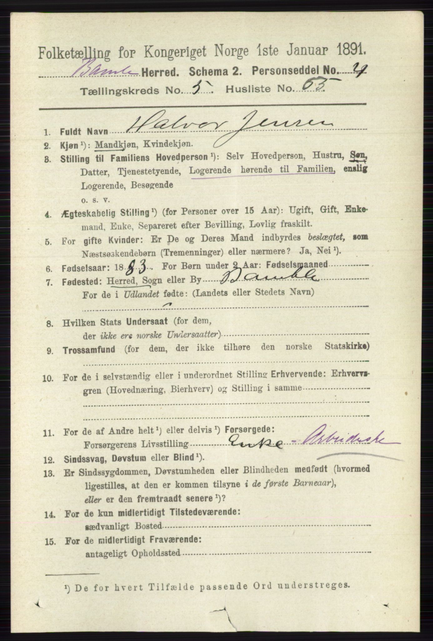 RA, 1891 census for 0814 Bamble, 1891, p. 2649