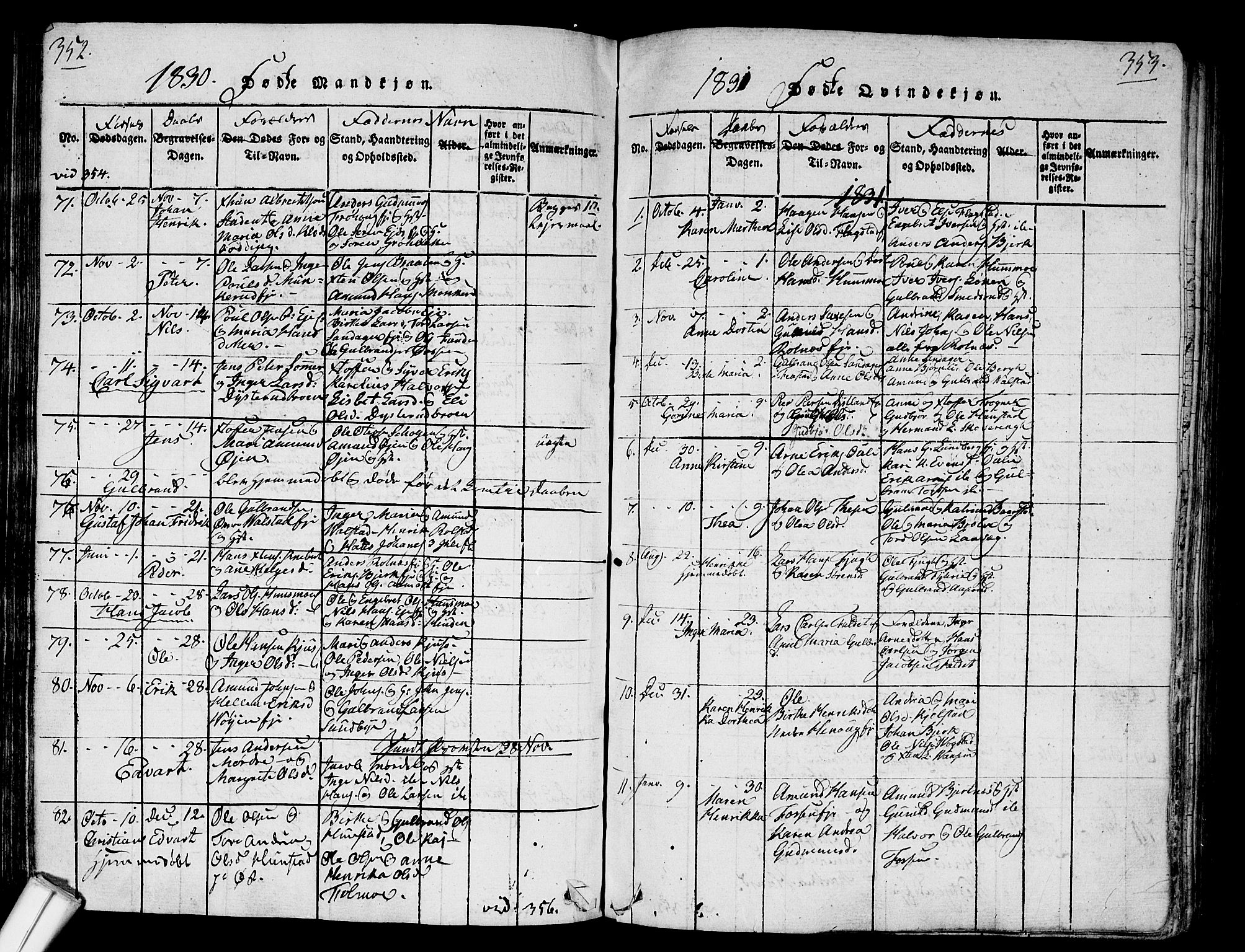 Nes prestekontor Kirkebøker, AV/SAO-A-10410/G/Ga/L0001: Parish register (copy) no. I 1, 1815-1835, p. 352-353