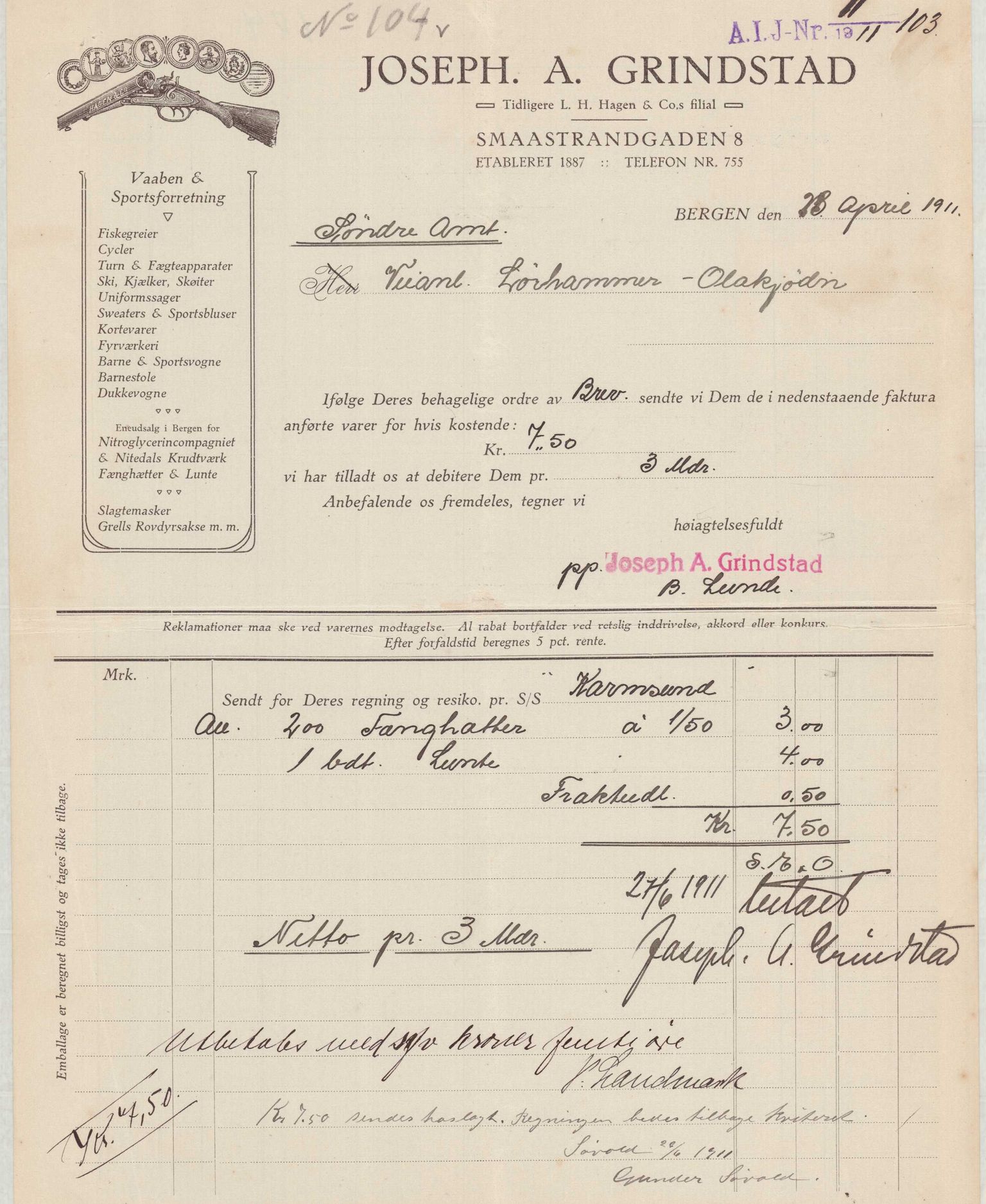 Finnaas kommune. Formannskapet, IKAH/1218a-021/E/Ea/L0001/0003: Rekneskap for veganlegg / Rekneskap for veganlegget Laurhammer - Olakjødn, 1909-1911, p. 73