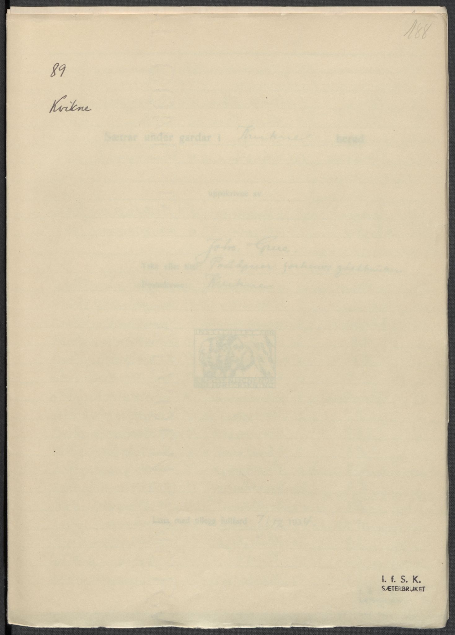 Instituttet for sammenlignende kulturforskning, AV/RA-PA-0424/F/Fc/L0003/0003: Eske B3: / Hedmark (perm VI), 1933-1939, p. 188