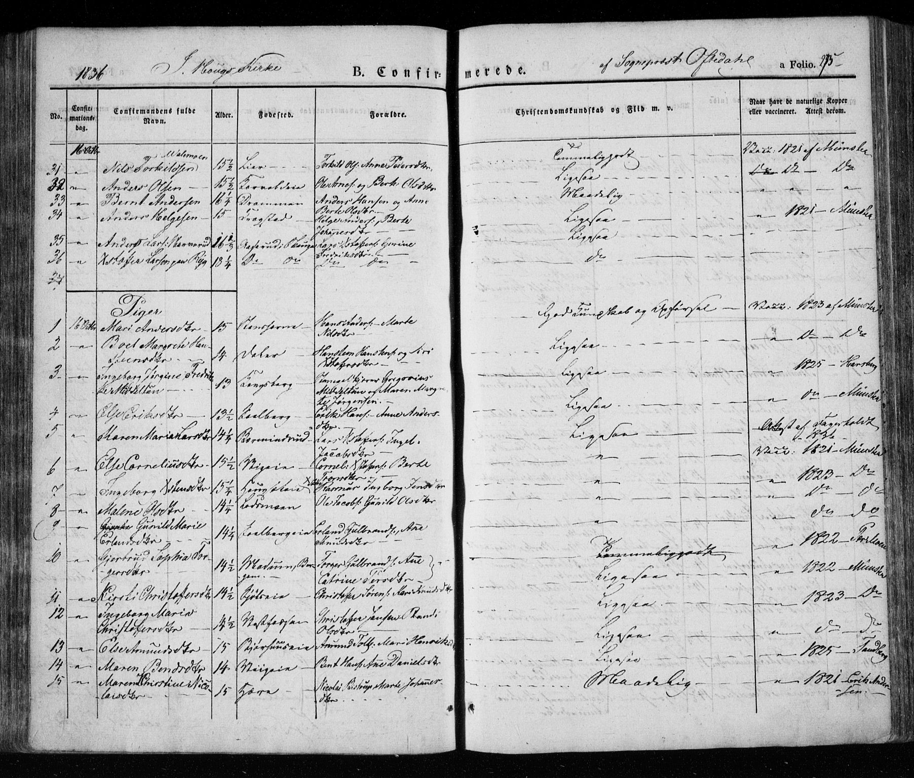 Eiker kirkebøker, SAKO/A-4/F/Fa/L0013a: Parish register (official) no. I 13A, 1832-1845, p. 275