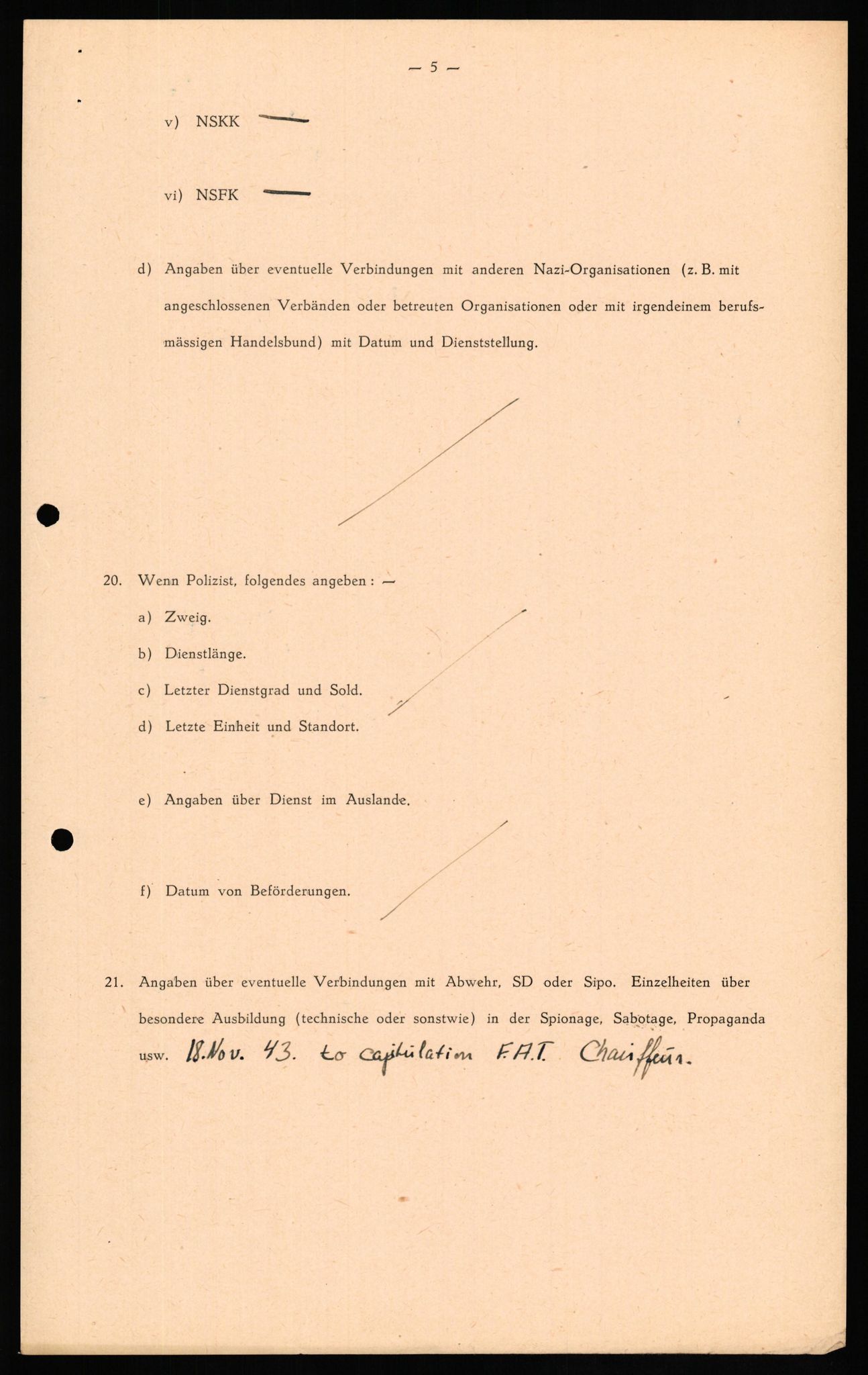 Forsvaret, Forsvarets overkommando II, AV/RA-RAFA-3915/D/Db/L0021: CI Questionaires. Tyske okkupasjonsstyrker i Norge. Tyskere., 1945-1946, p. 218