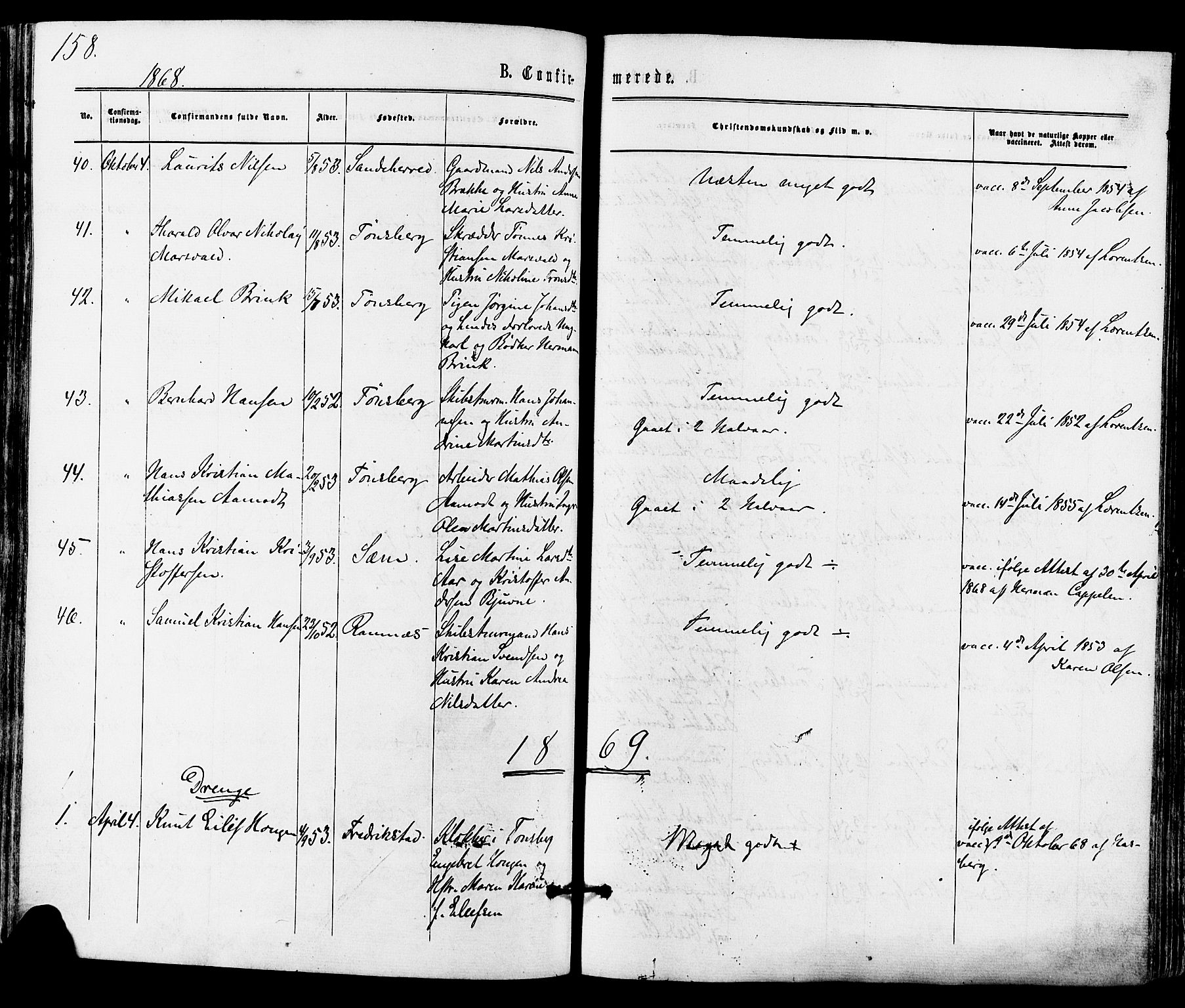 Tønsberg kirkebøker, SAKO/A-330/F/Fa/L0009: Parish register (official) no. I 9, 1865-1873, p. 158