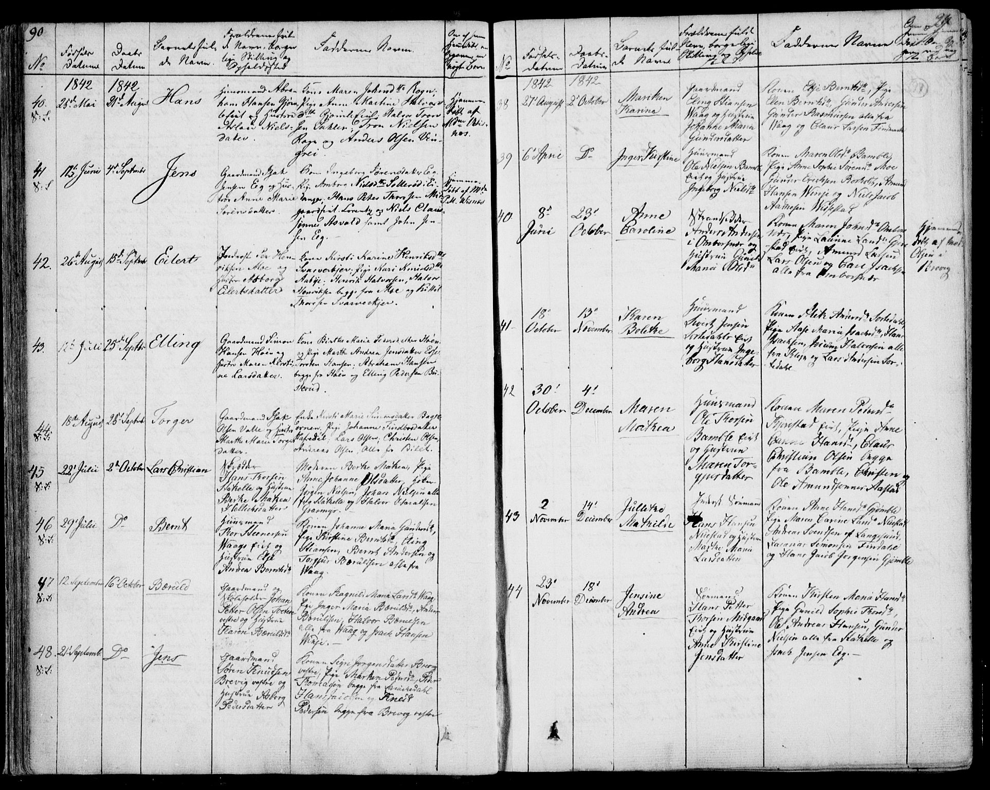 Bamble kirkebøker, AV/SAKO-A-253/F/Fa/L0004: Parish register (official) no. I 4, 1834-1853, p. 90-91