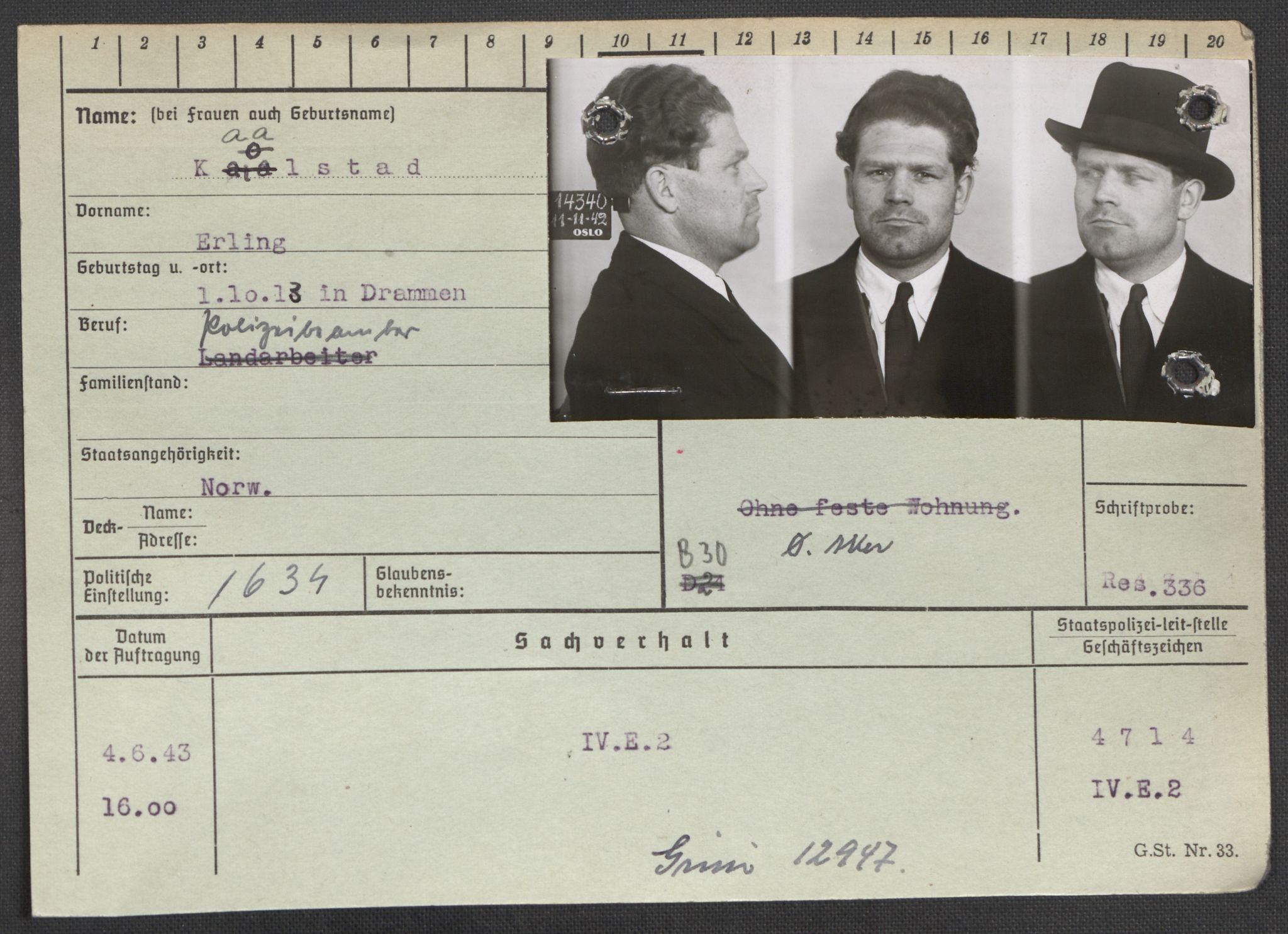 Befehlshaber der Sicherheitspolizei und des SD, RA/RAFA-5969/E/Ea/Eaa/L0006: Register over norske fanger i Møllergata 19: Kj-Lund, 1940-1945, p. 594