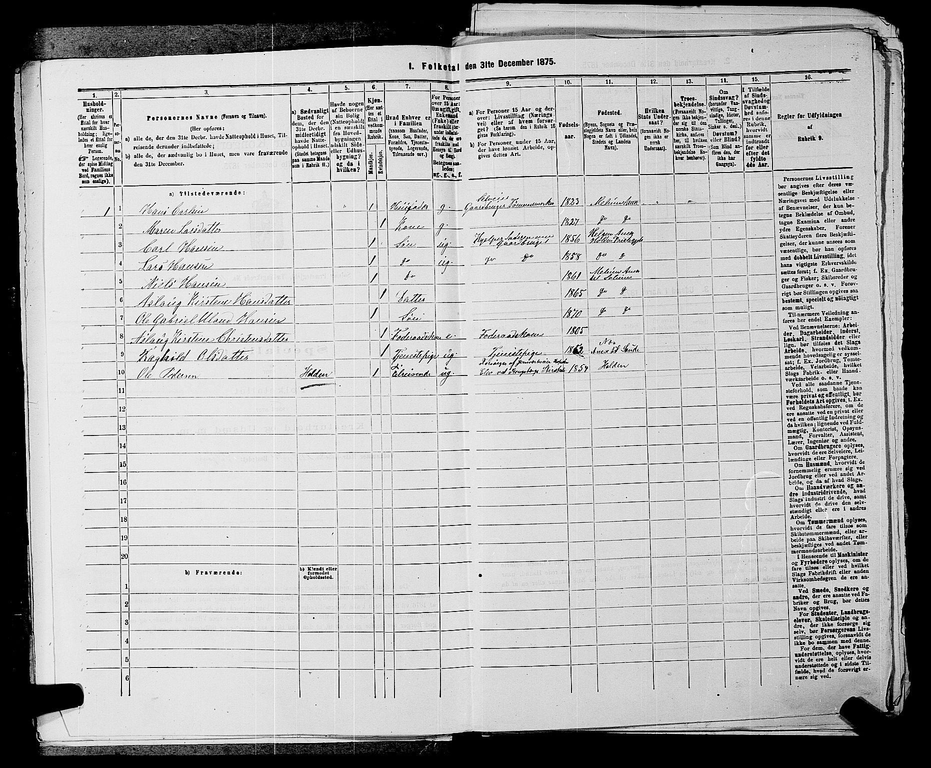 SAKO, 1875 census for 0818P Solum, 1875, p. 1529