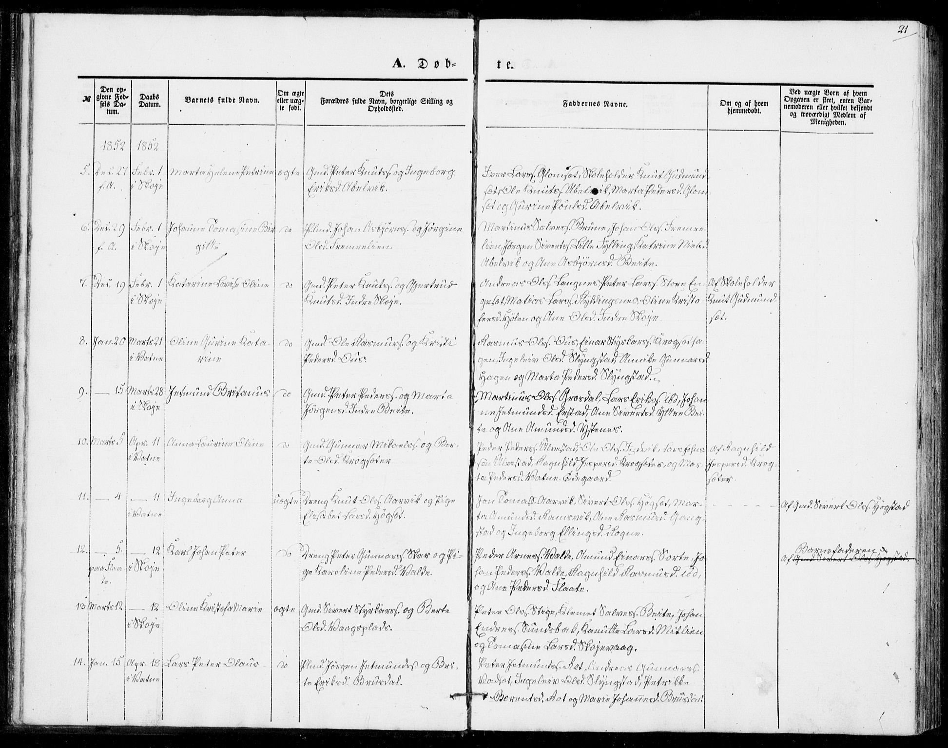 Ministerialprotokoller, klokkerbøker og fødselsregistre - Møre og Romsdal, SAT/A-1454/524/L0353: Parish register (official) no. 524A05, 1848-1856, p. 21
