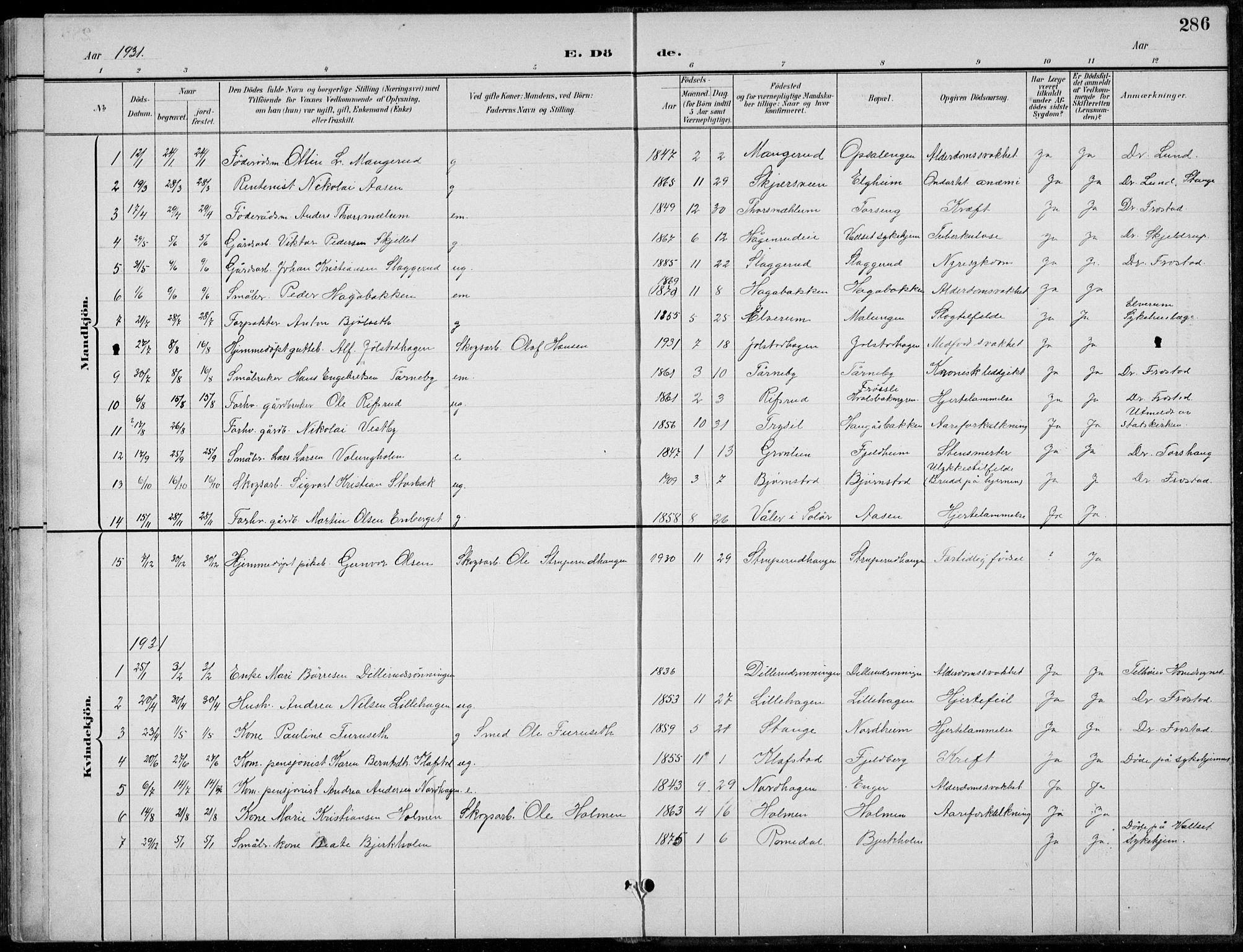 Romedal prestekontor, AV/SAH-PREST-004/L/L0013: Parish register (copy) no. 13, 1896-1937, p. 286