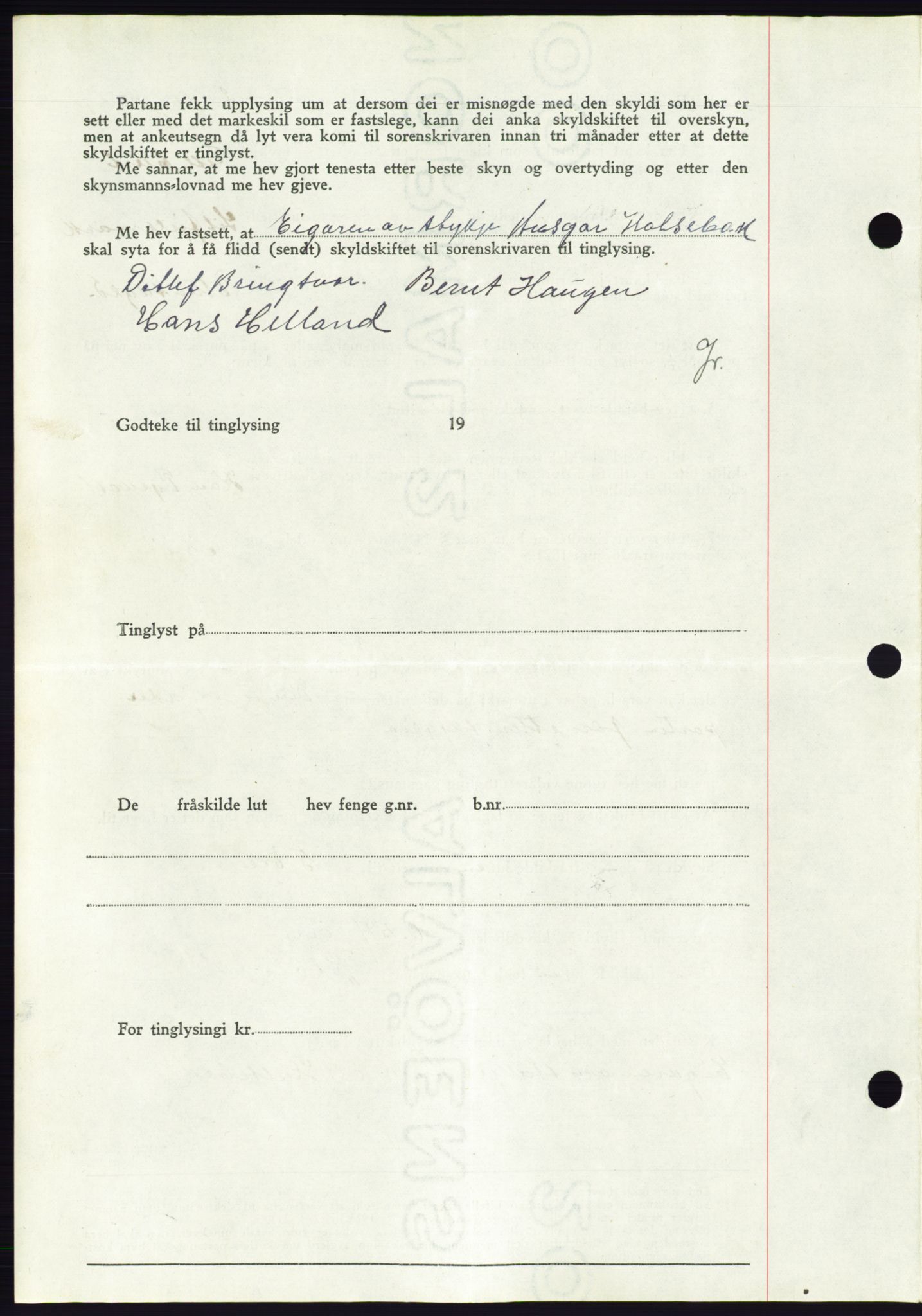 Søre Sunnmøre sorenskriveri, AV/SAT-A-4122/1/2/2C/L0077: Mortgage book no. 3A, 1945-1946, Diary no: : 755/1945