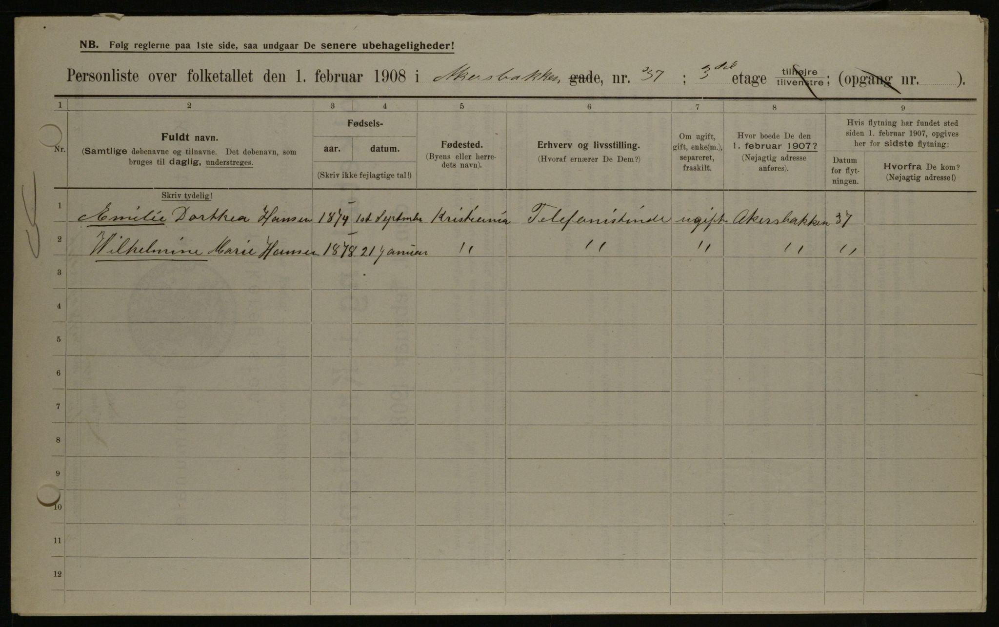 OBA, Municipal Census 1908 for Kristiania, 1908, p. 298