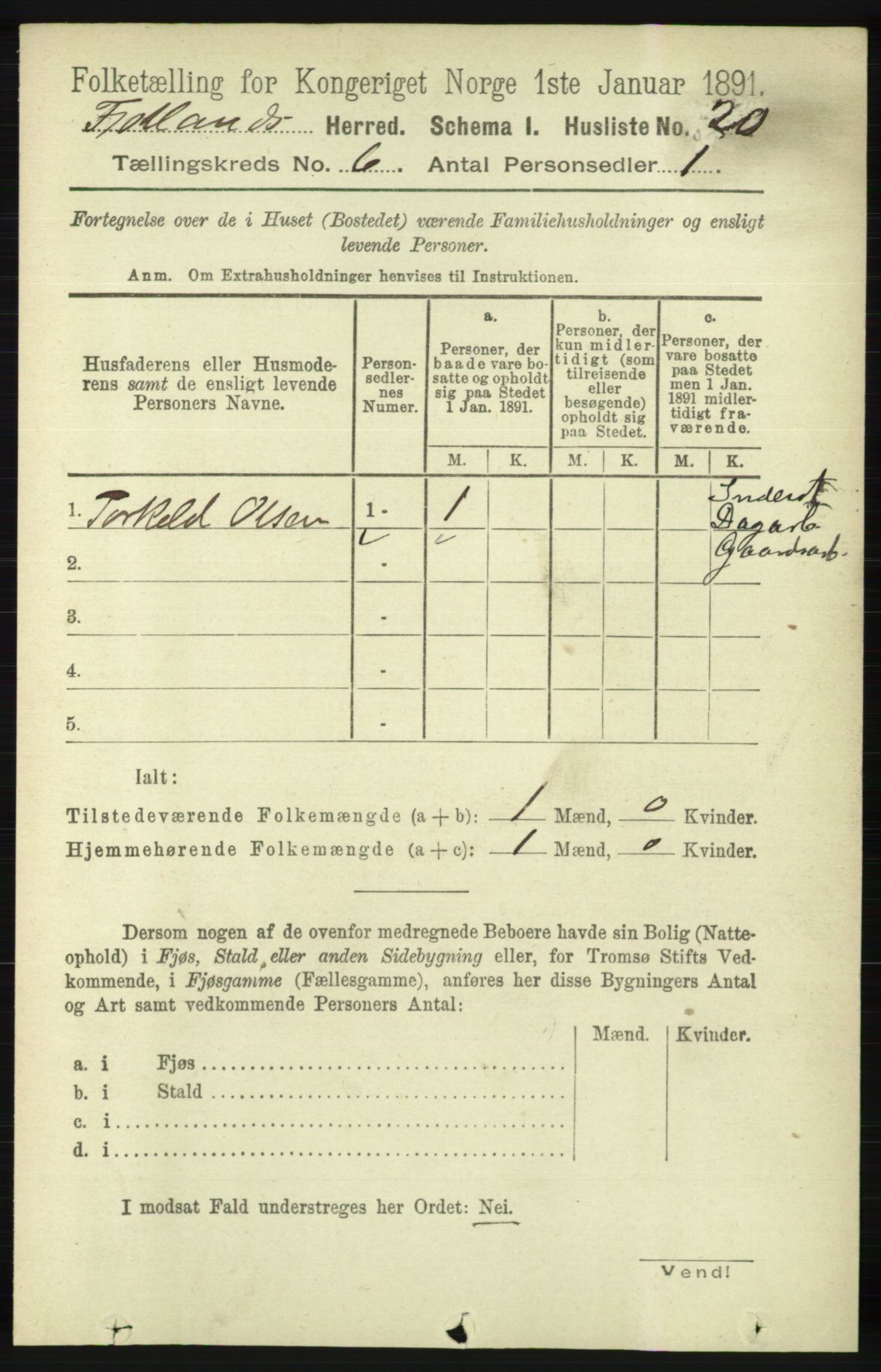 RA, 1891 census for 1036 Fjotland, 1891, p. 856