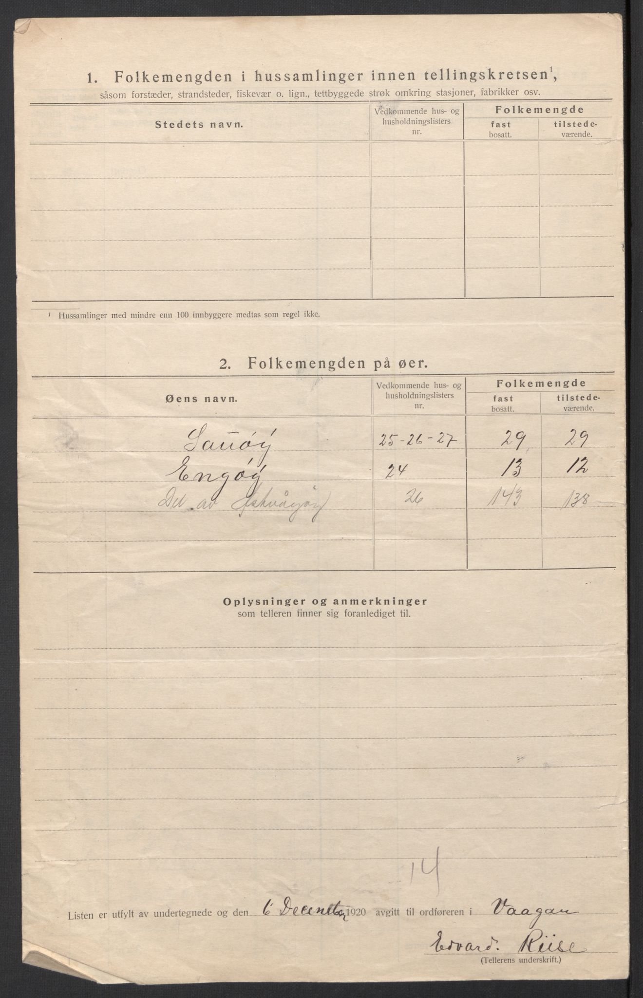 SAT, 1920 census for Vågan, 1920, p. 8