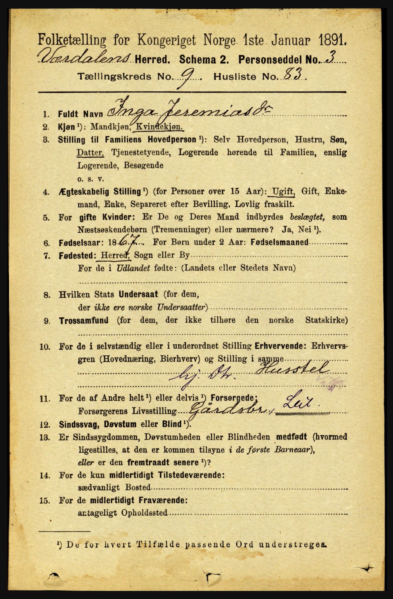 RA, 1891 census for 1721 Verdal, 1891, p. 5536