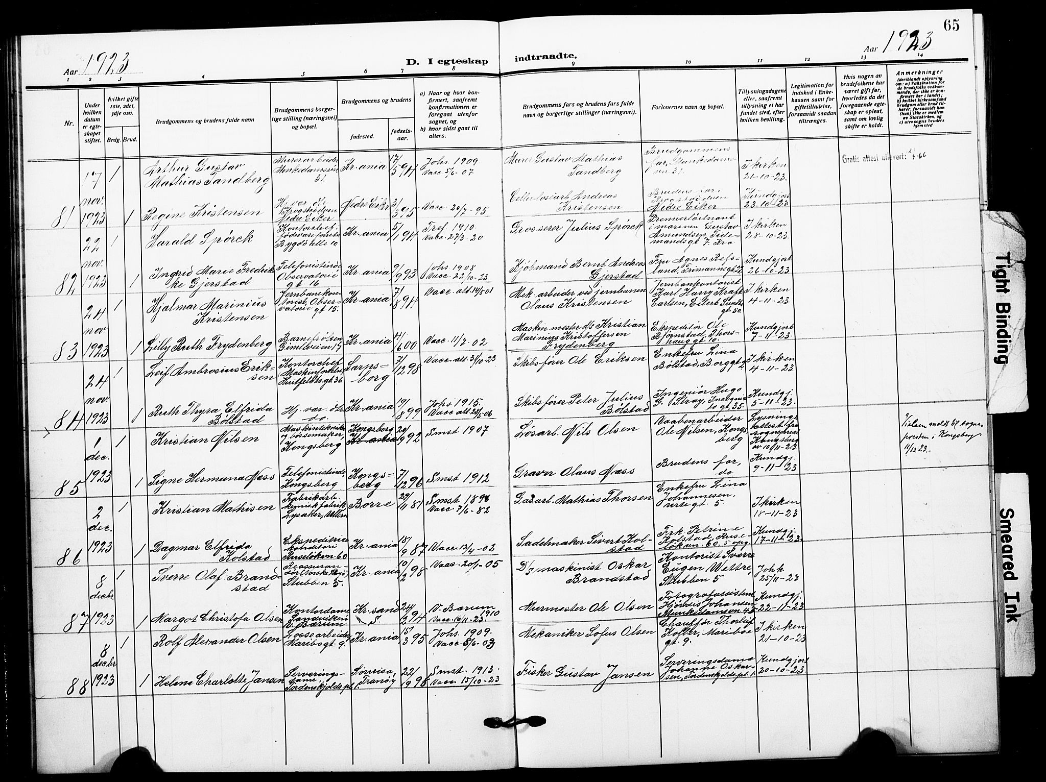 Johannes prestekontor Kirkebøker, AV/SAO-A-10852/F/Fa/L0013: Parish register (official) no. 13, 1919-1930, p. 65