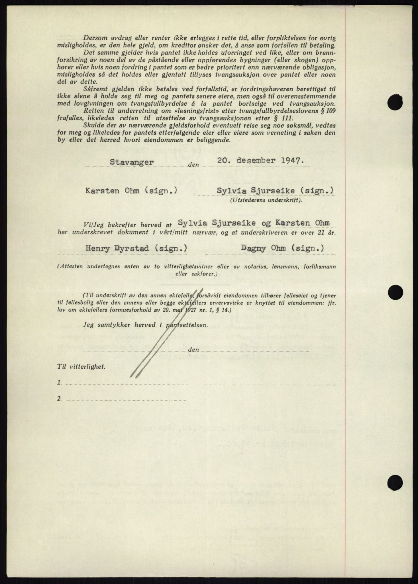 Stavanger byrett, AV/SAST-A-100455/002/G/Gb/L0032: Mortgage book, 1947-1950, Diary no: : 3085/1947