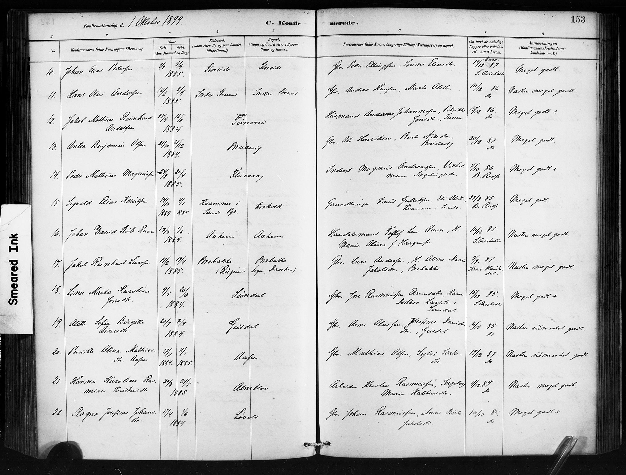 Ministerialprotokoller, klokkerbøker og fødselsregistre - Møre og Romsdal, AV/SAT-A-1454/501/L0008: Parish register (official) no. 501A08, 1885-1901, p. 153