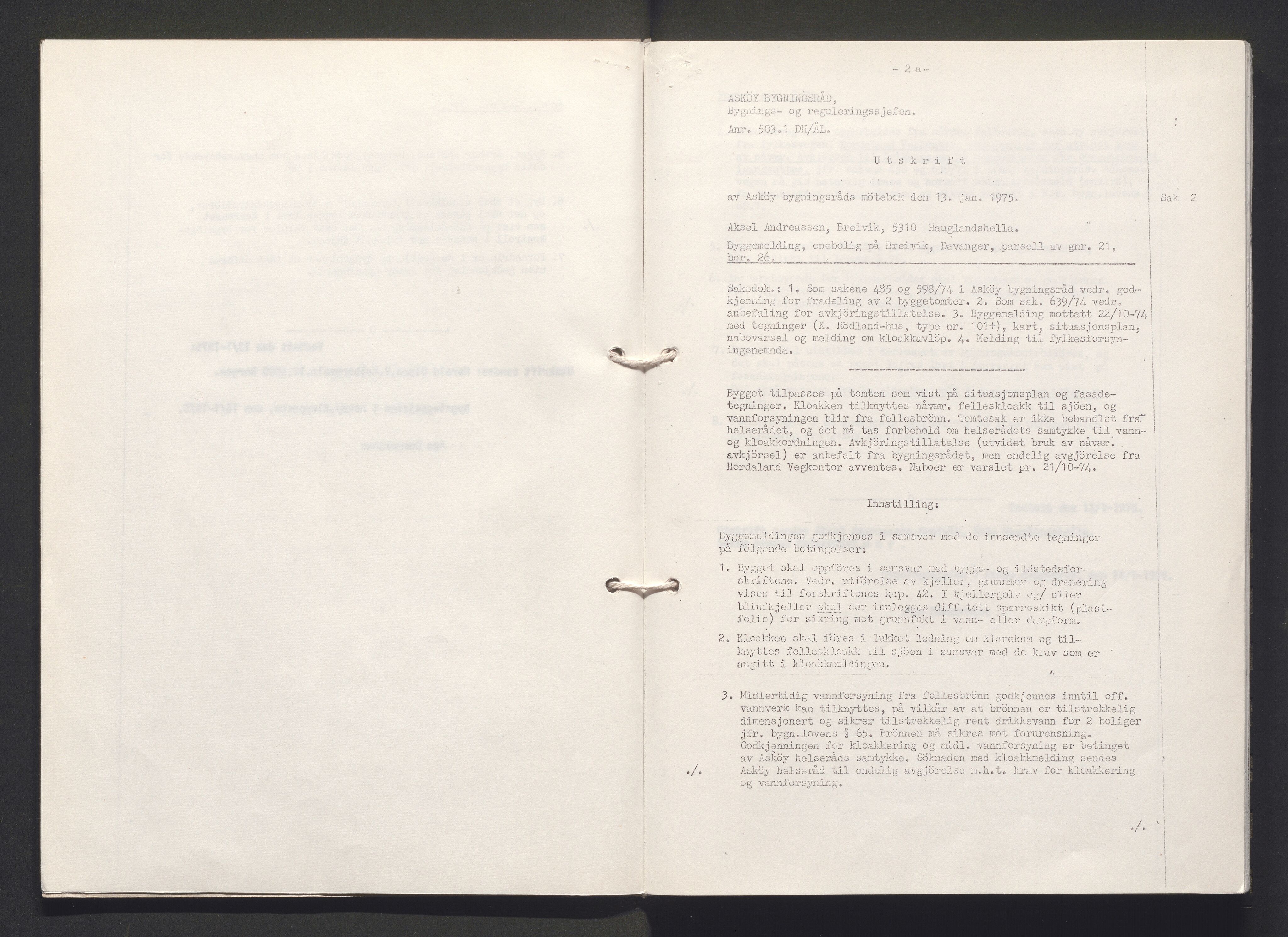 Askøy kommune. Bygningsrådet, IKAH/1247-511/A/Aa/L0027: Møtebok Askøy bygningsråd, 1975