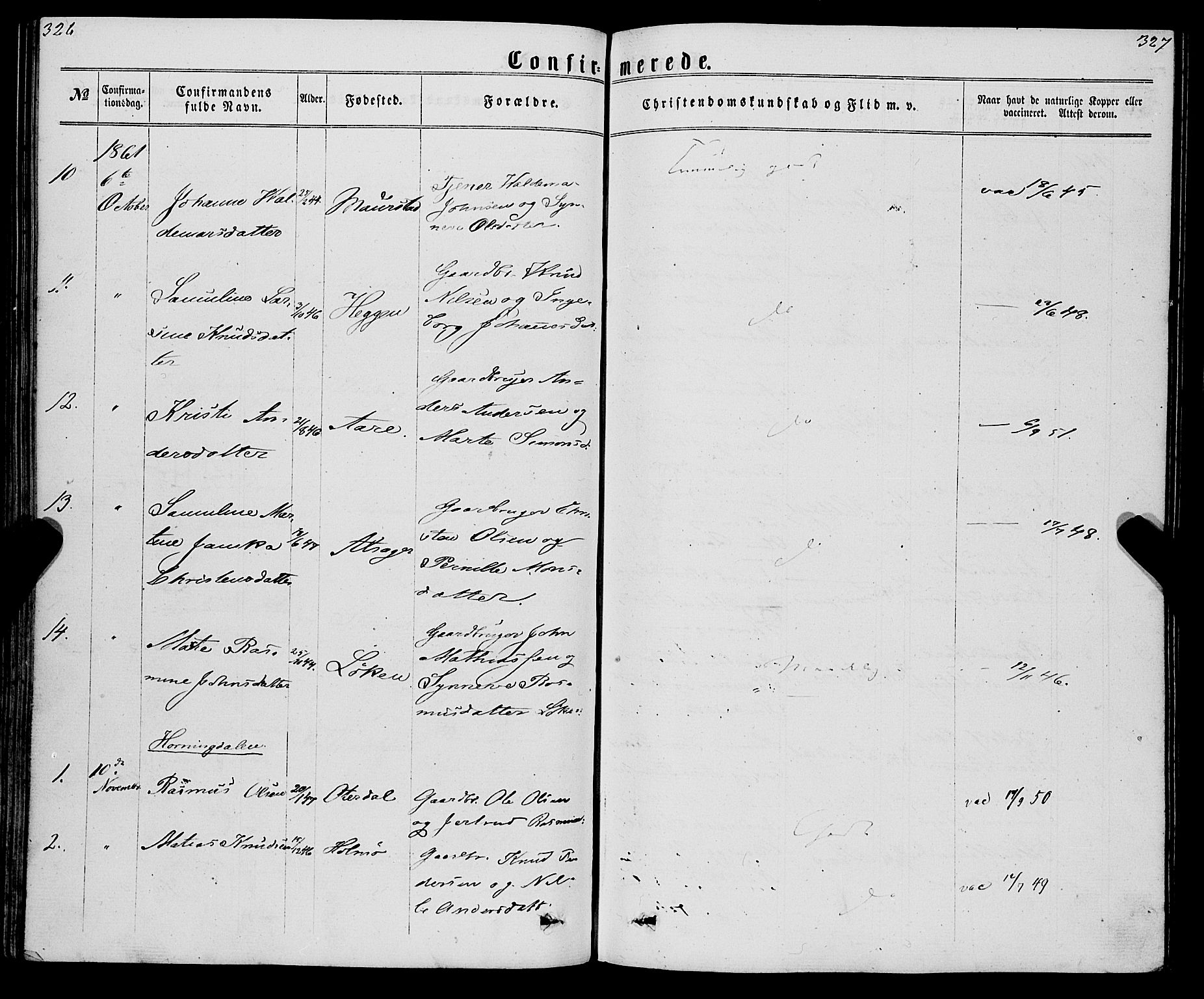 Eid sokneprestembete, SAB/A-82301/H/Haa/Haaa/L0009: Parish register (official) no. A 9, 1861-1868, p. 326-327